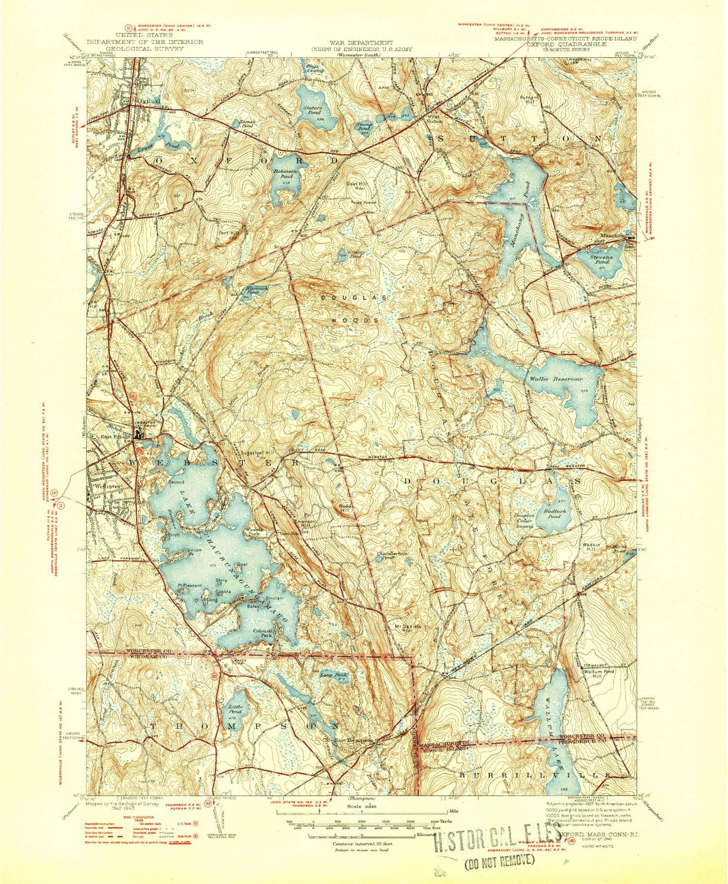 Classic USGS Oxford Massachusetts 7.5'x7.5' Topo Map Image