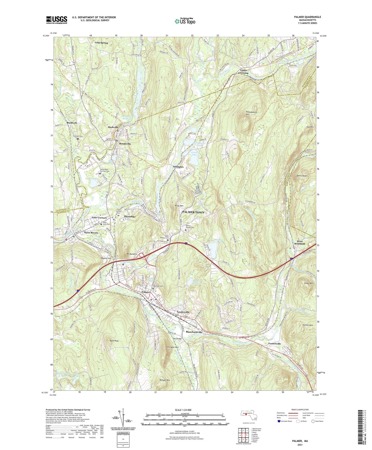 Palmer Massachusetts US Topo Map Image