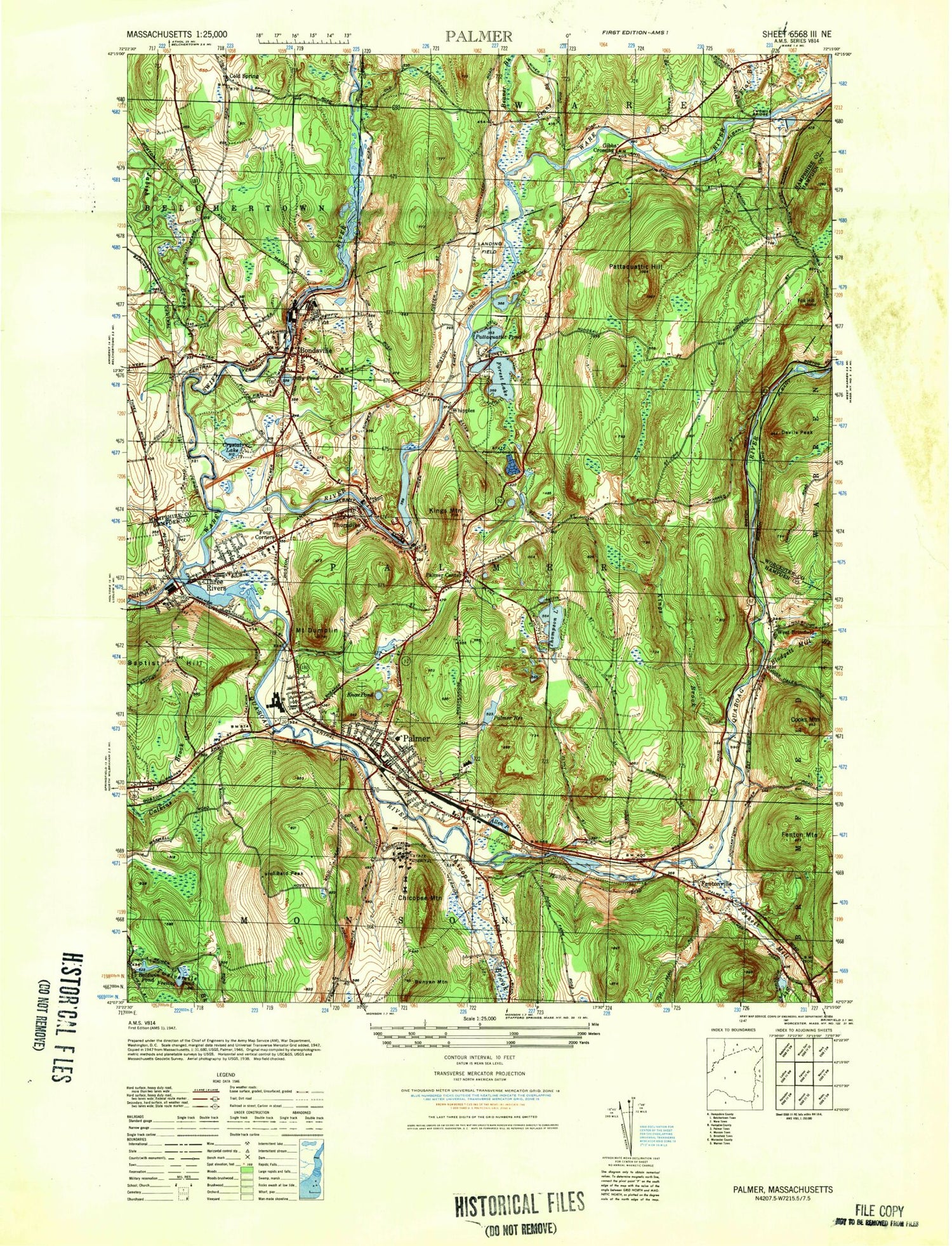 Classic USGS Palmer Massachusetts 7.5'x7.5' Topo Map Image