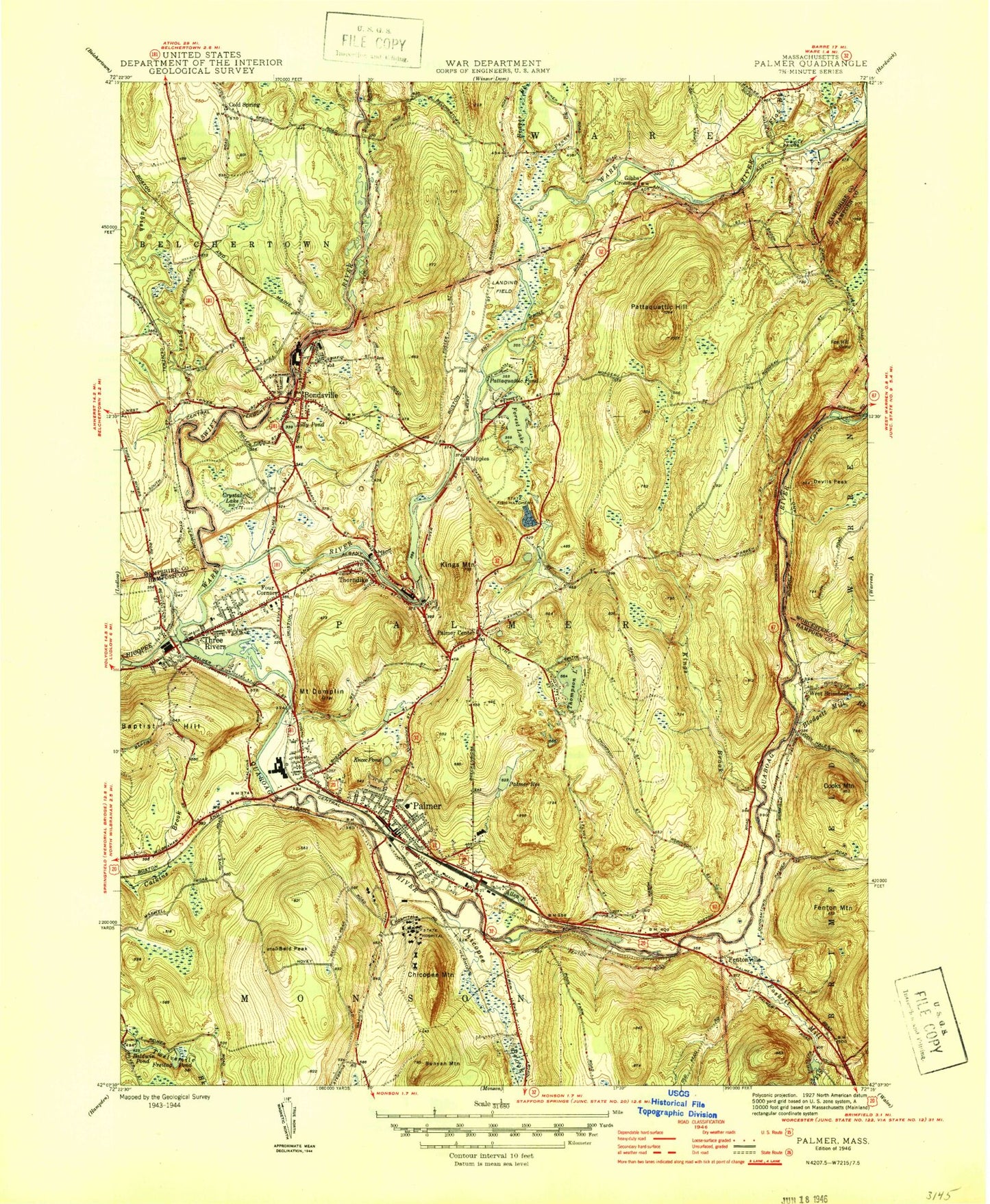 Classic USGS Palmer Massachusetts 7.5'x7.5' Topo Map Image