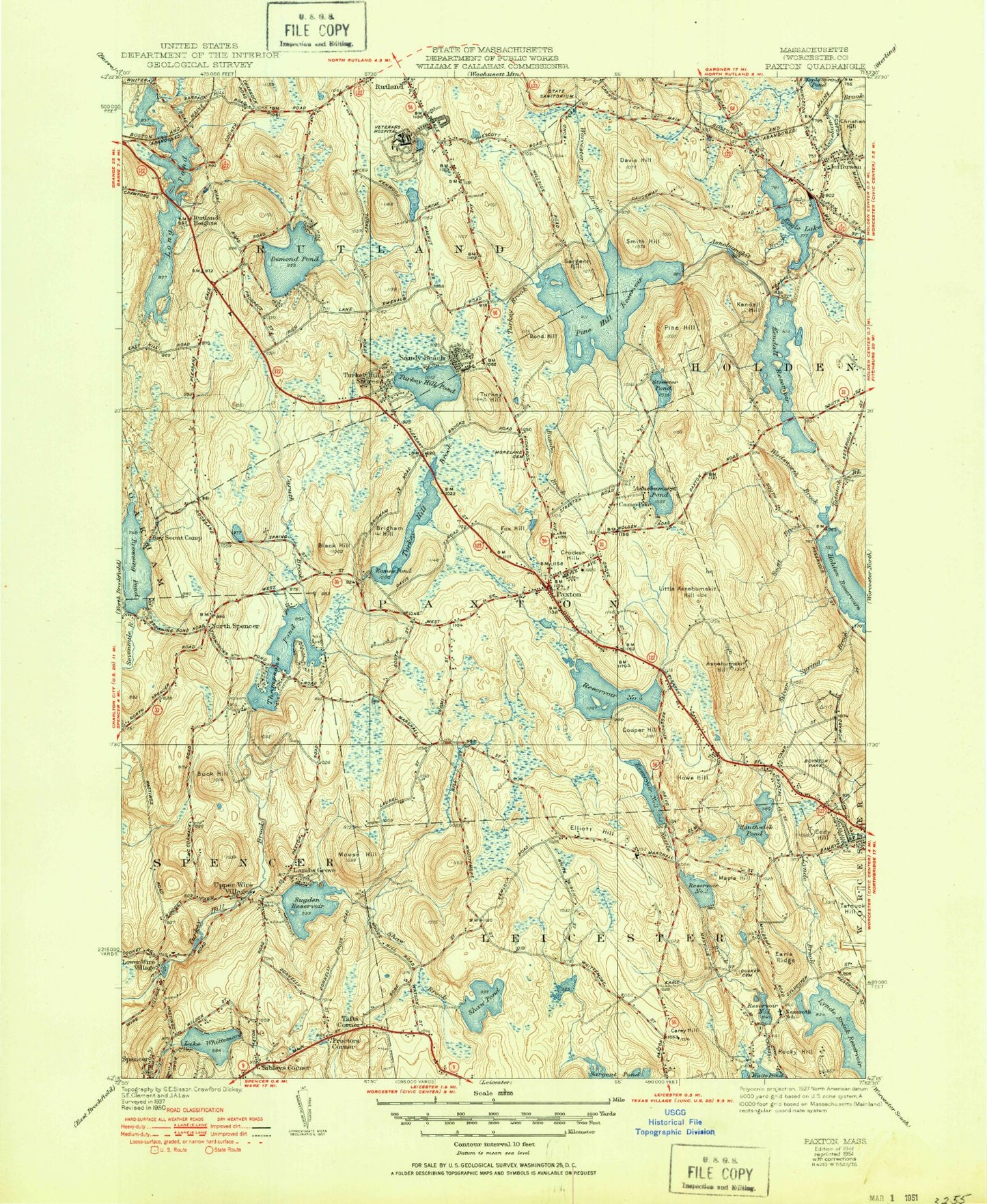 Classic USGS Paxton Massachusetts 7.5'x7.5' Topo Map Image