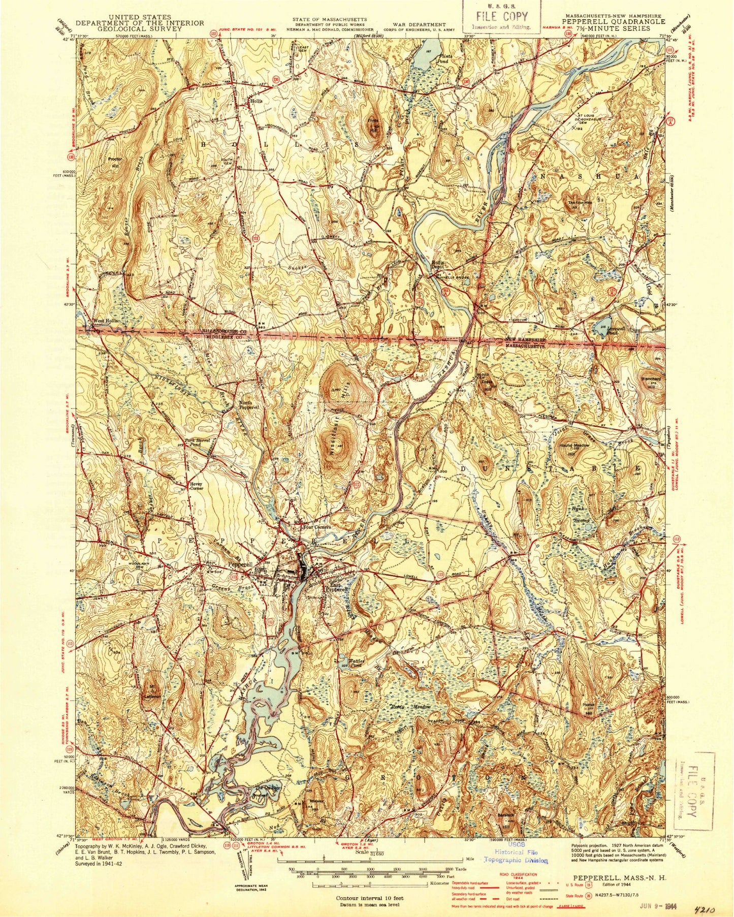 Classic USGS Pepperell Massachusetts 7.5'x7.5' Topo Map Image