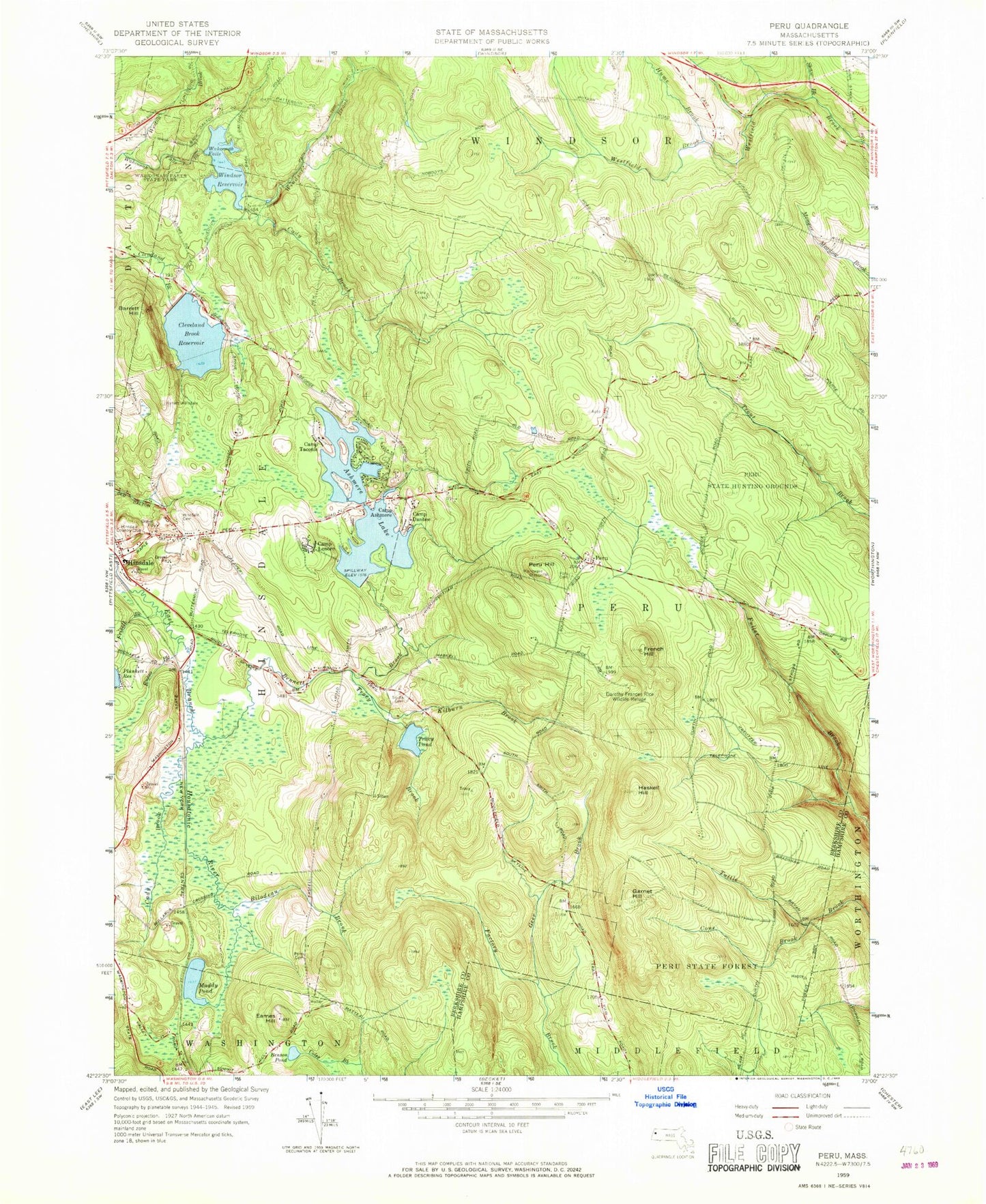 Classic USGS Peru Massachusetts 7.5'x7.5' Topo Map Image