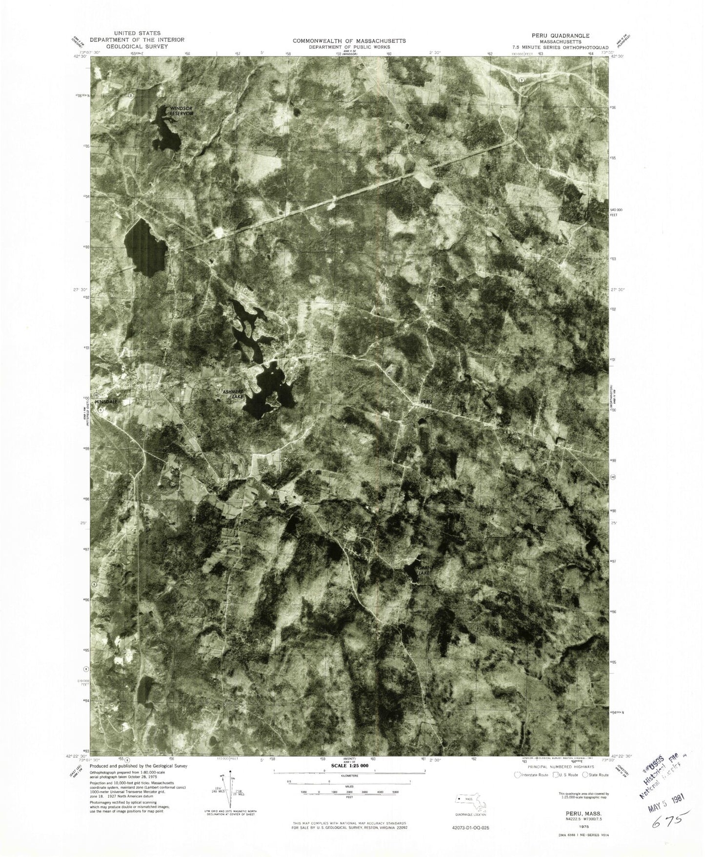 Classic USGS Peru Massachusetts 7.5'x7.5' Topo Map Image