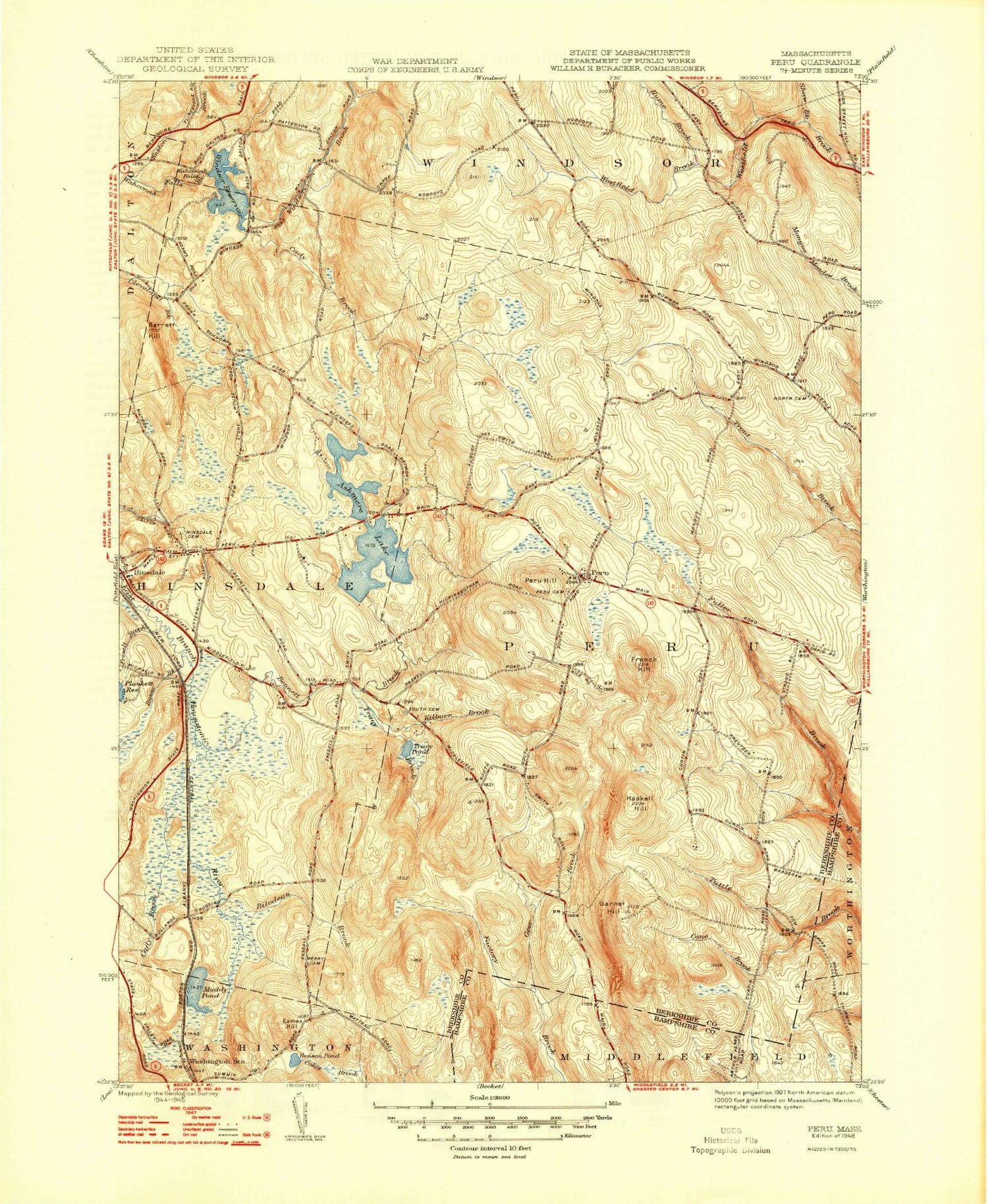 Classic USGS Peru Massachusetts 7.5'x7.5' Topo Map Image