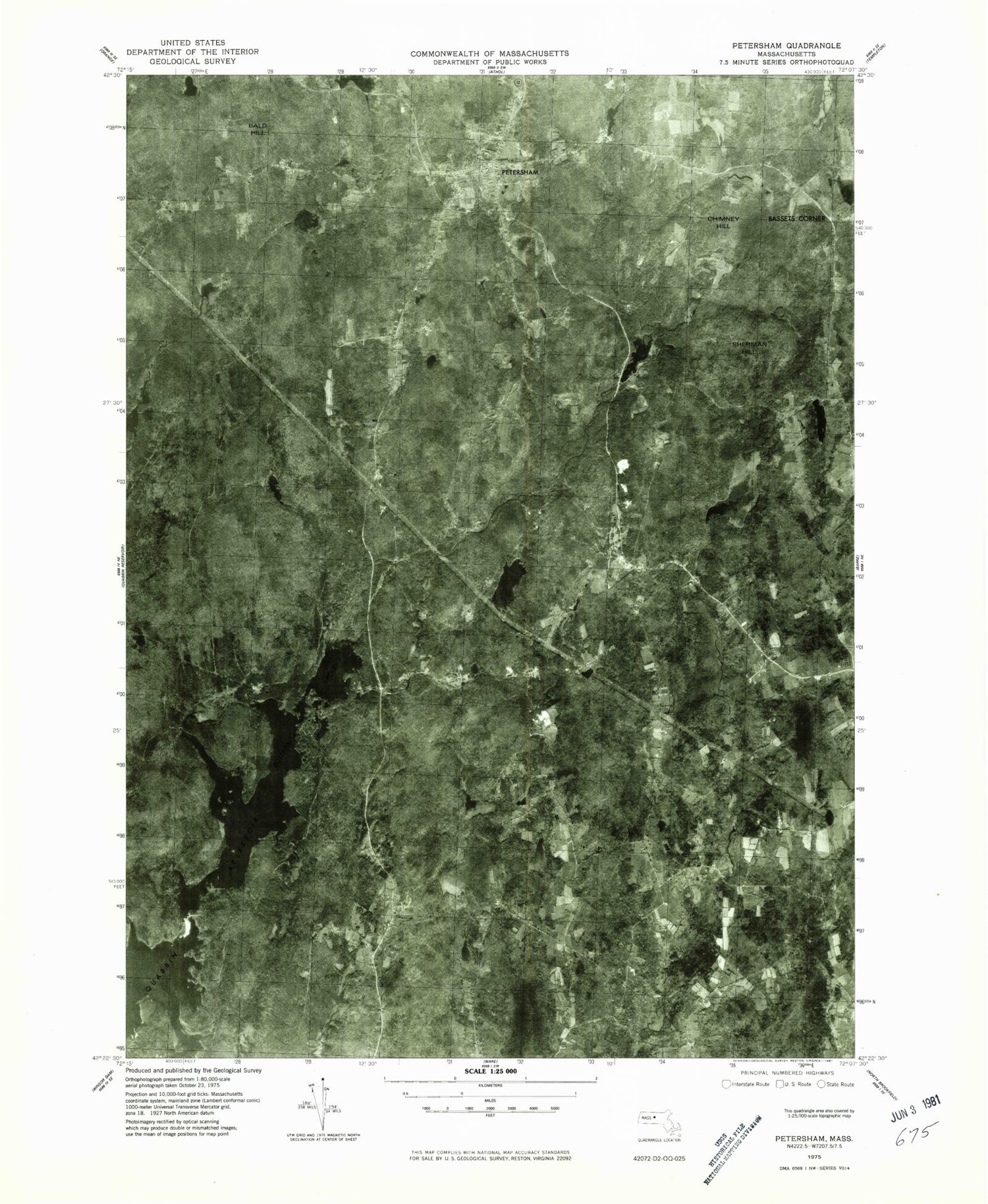 Classic USGS Petersham Massachusetts 7.5'x7.5' Topo Map Image