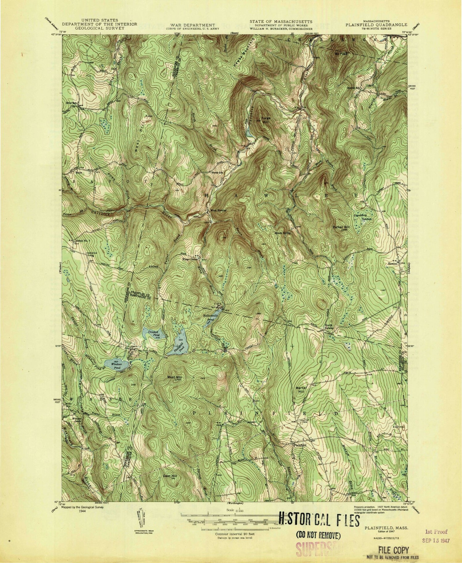 Classic USGS Plainfield Massachusetts 7.5'x7.5' Topo Map Image