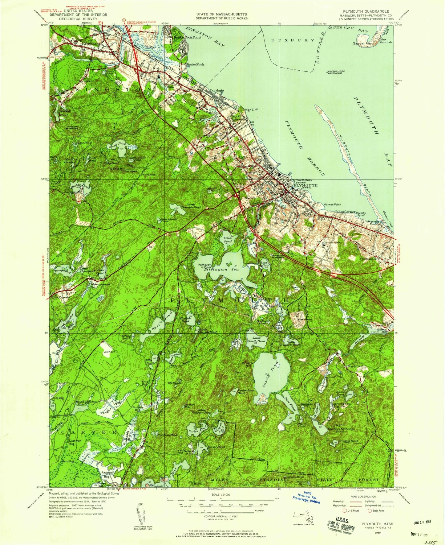 Classic USGS Plymouth Massachusetts 7.5'x7.5' Topo Map Image