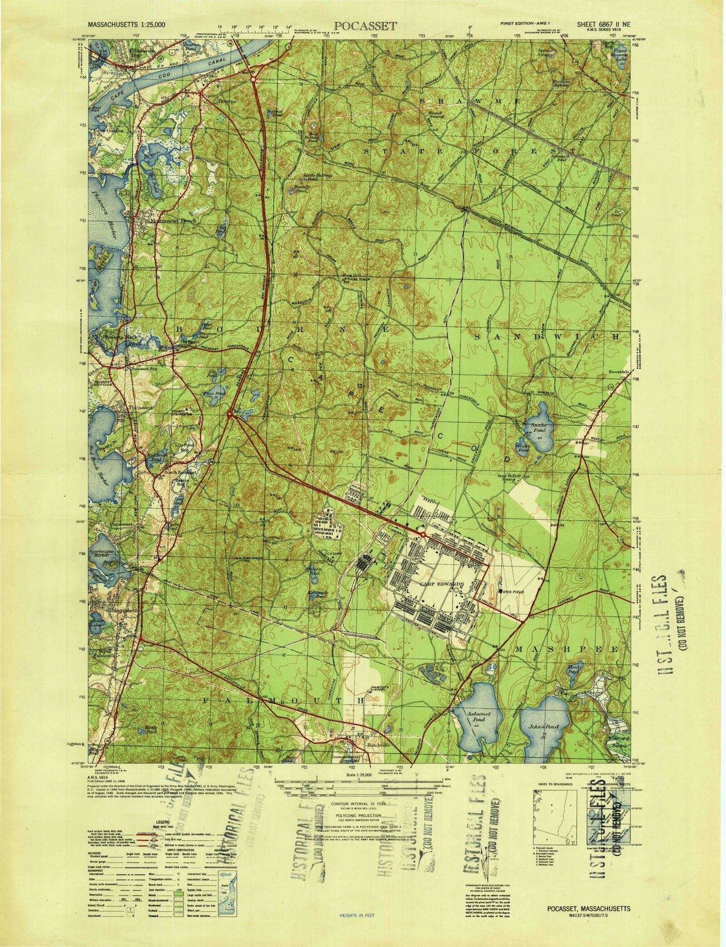 Classic USGS Pocasset Massachusetts 7.5'x7.5' Topo Map Image