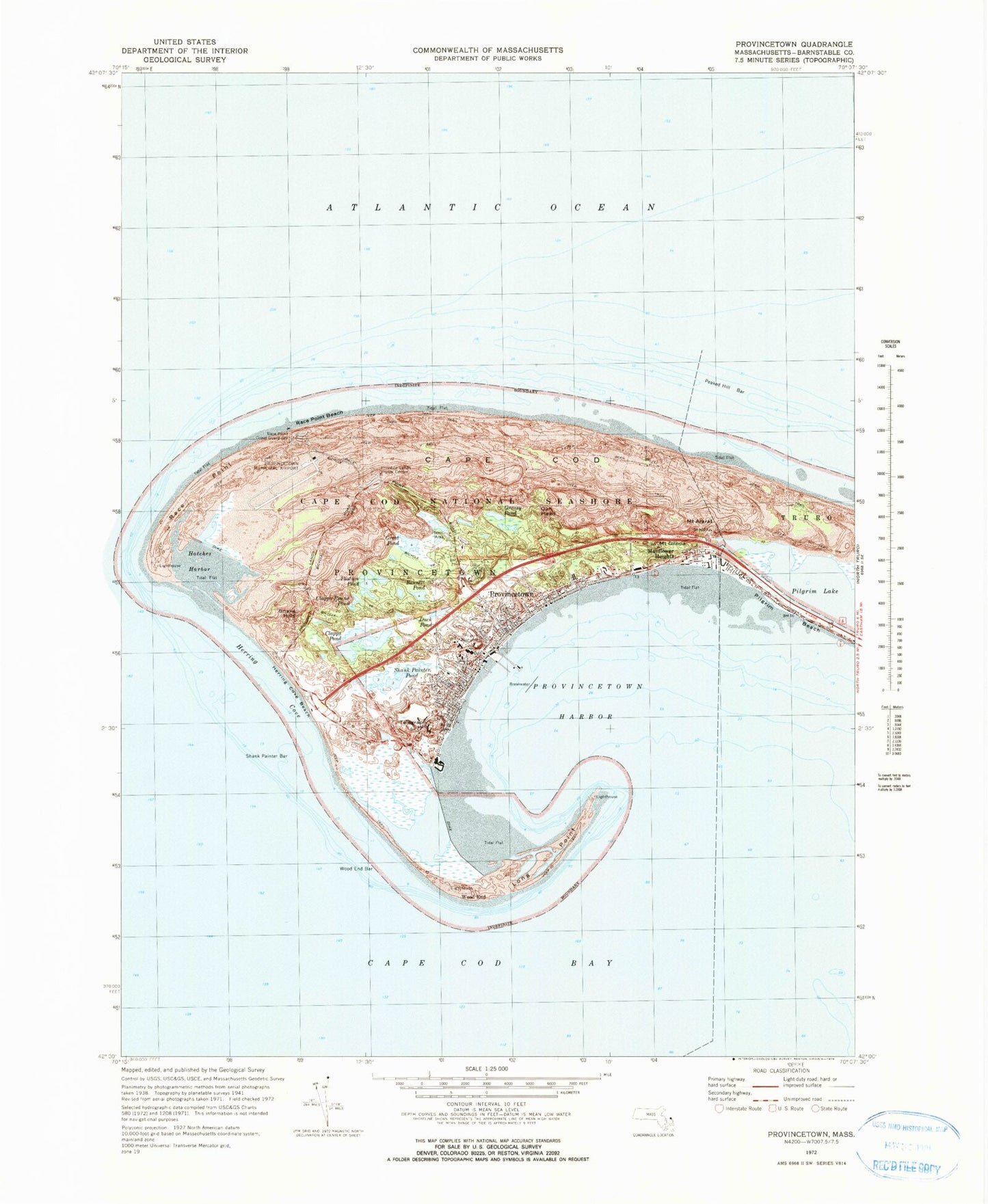 Classic USGS Provincetown Massachusetts 7.5'x7.5' Topo Map Image