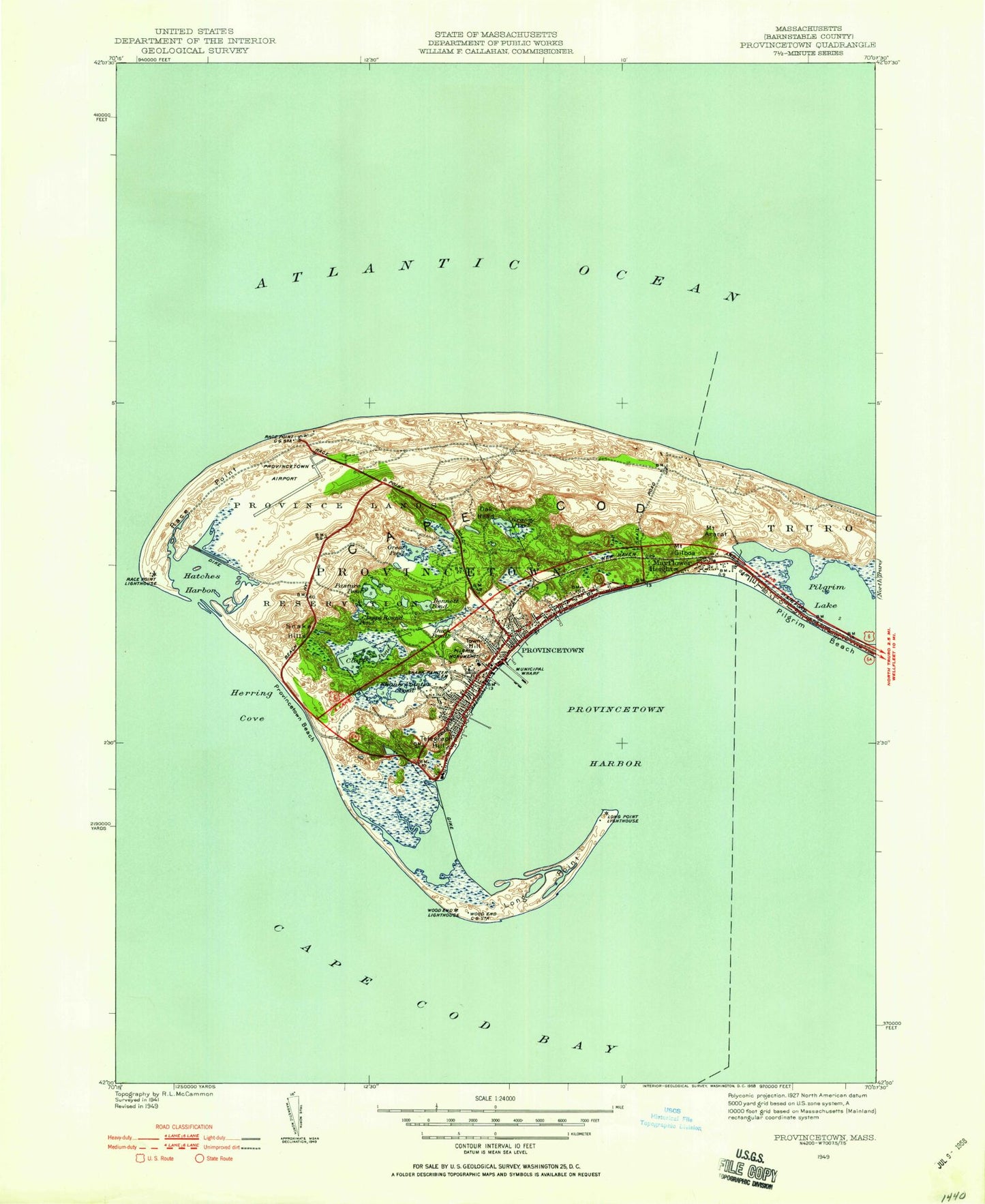 Classic USGS Provincetown Massachusetts 7.5'x7.5' Topo Map Image