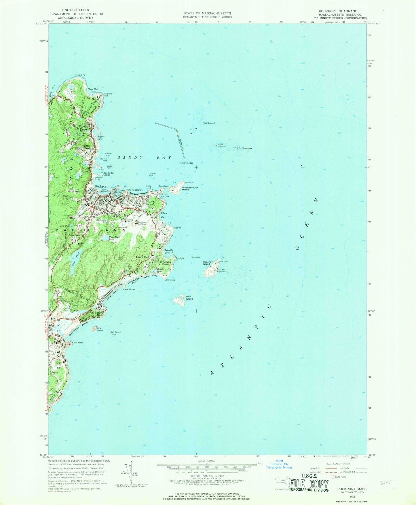 Classic USGS Rockport Massachusetts 7.5'x7.5' Topo Map Image