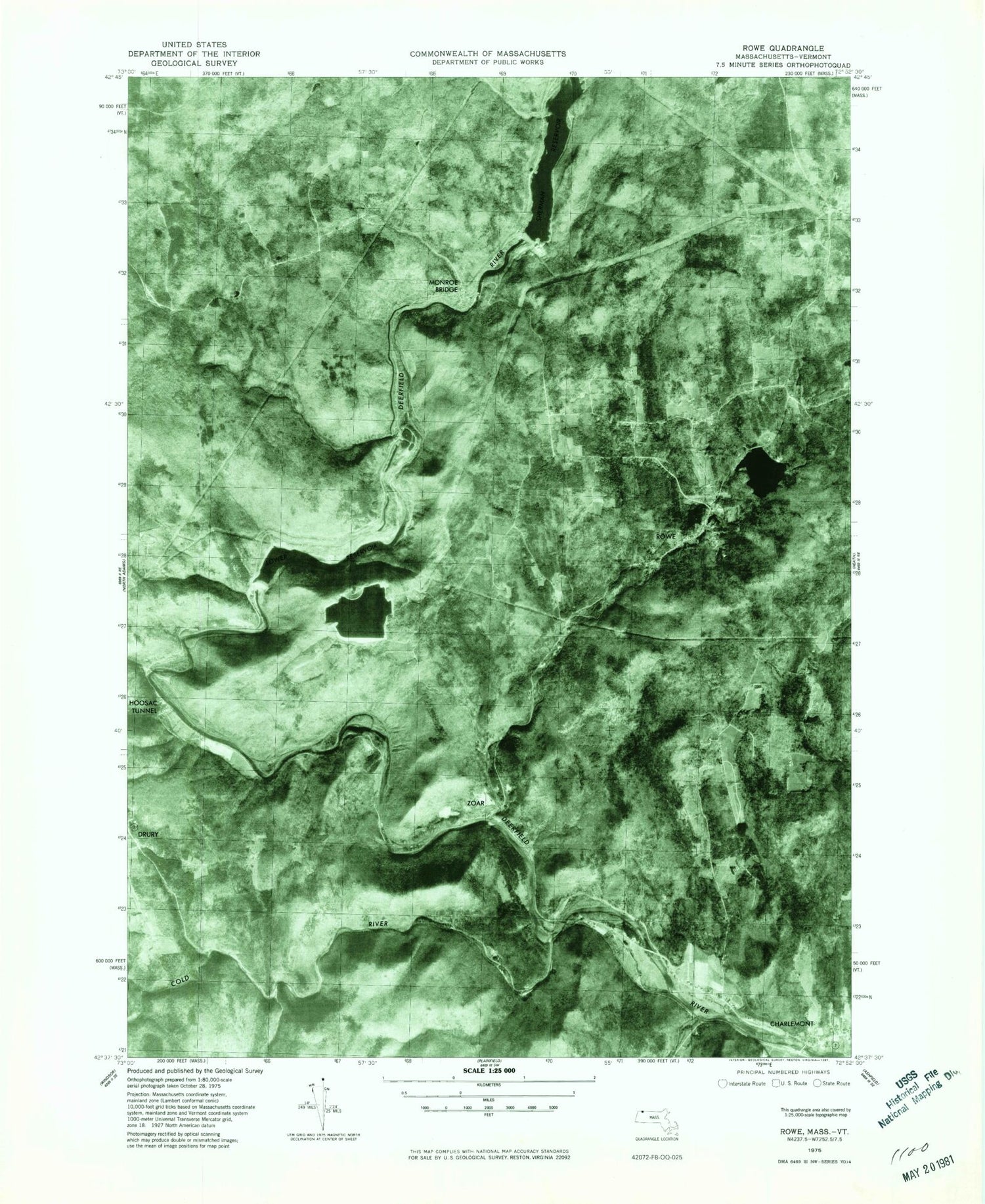 Classic USGS Rowe Massachusetts 7.5'x7.5' Topo Map Image