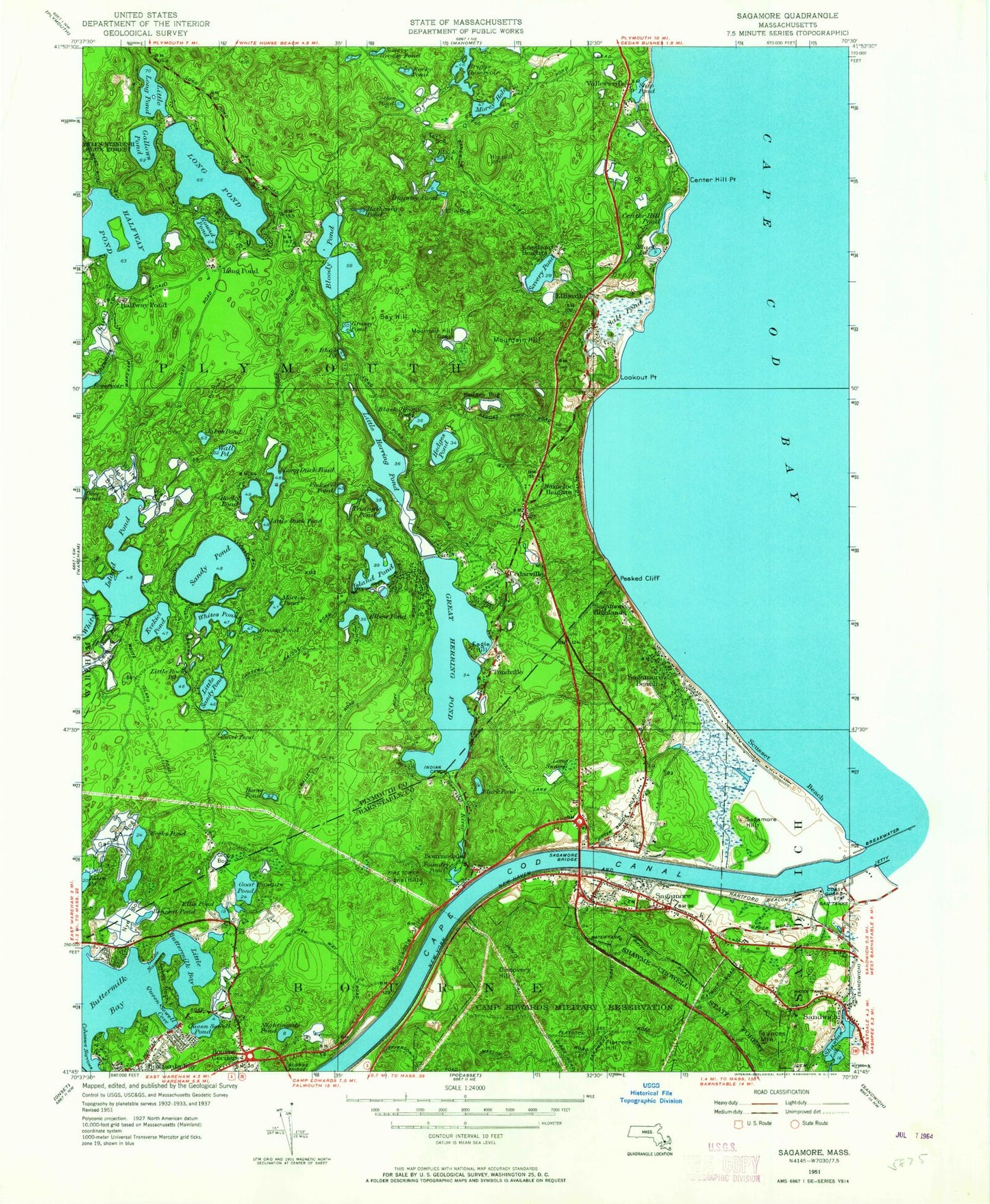 Classic USGS Sagamore Massachusetts 7.5'x7.5' Topo Map Image