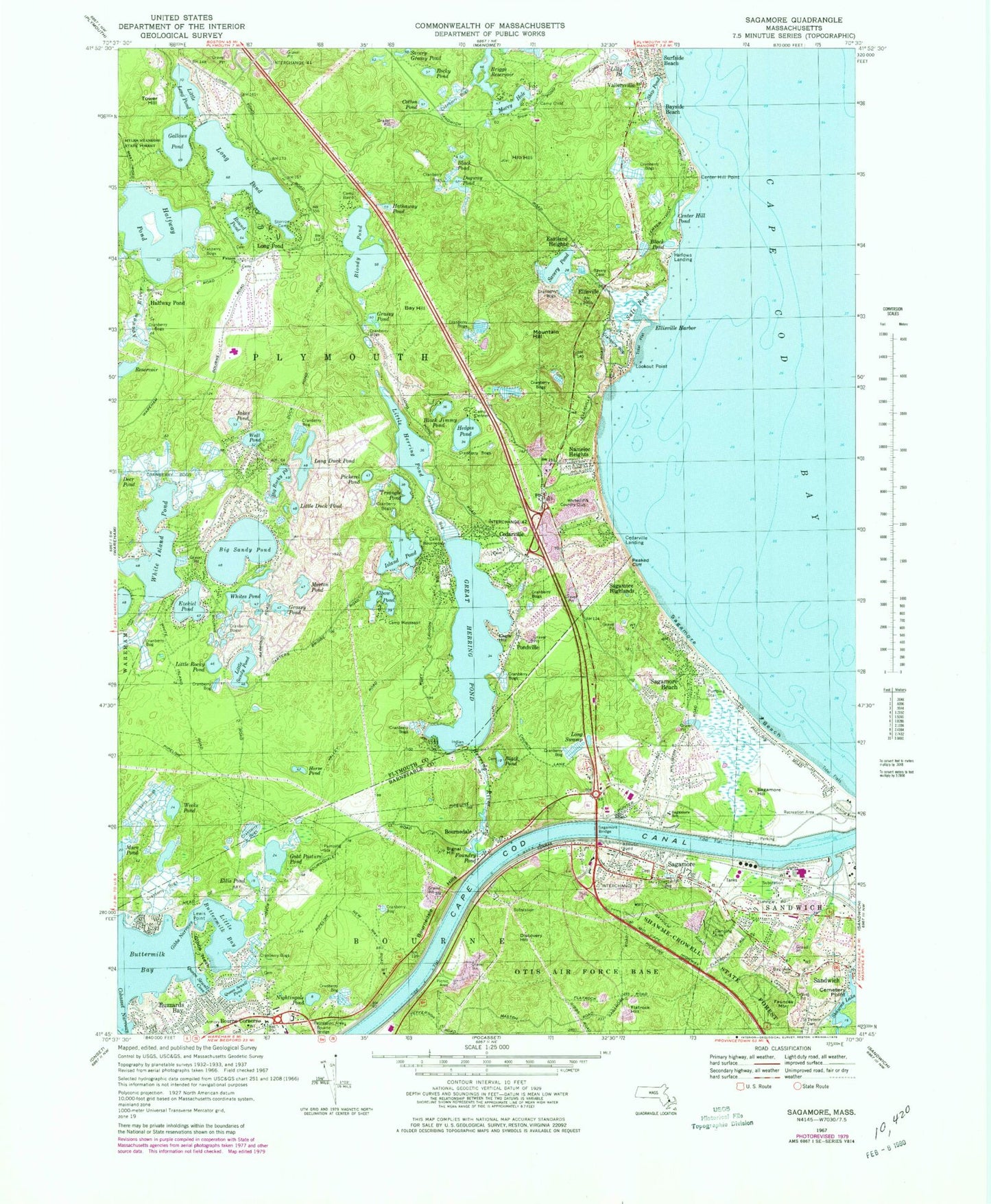 Classic USGS Sagamore Massachusetts 7.5'x7.5' Topo Map Image