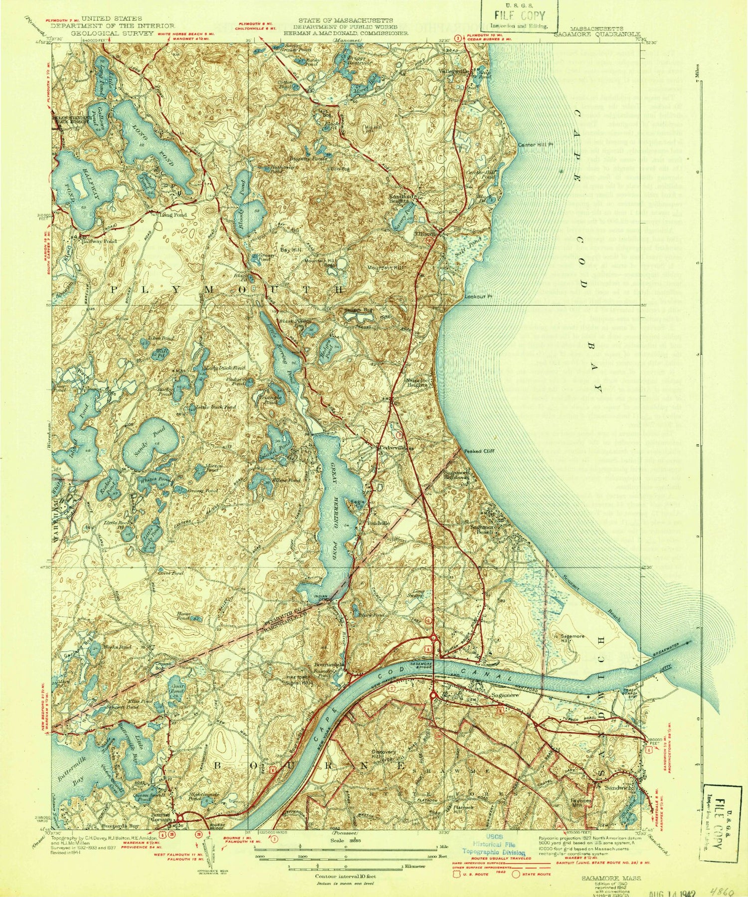 Classic USGS Sagamore Massachusetts 7.5'x7.5' Topo Map Image