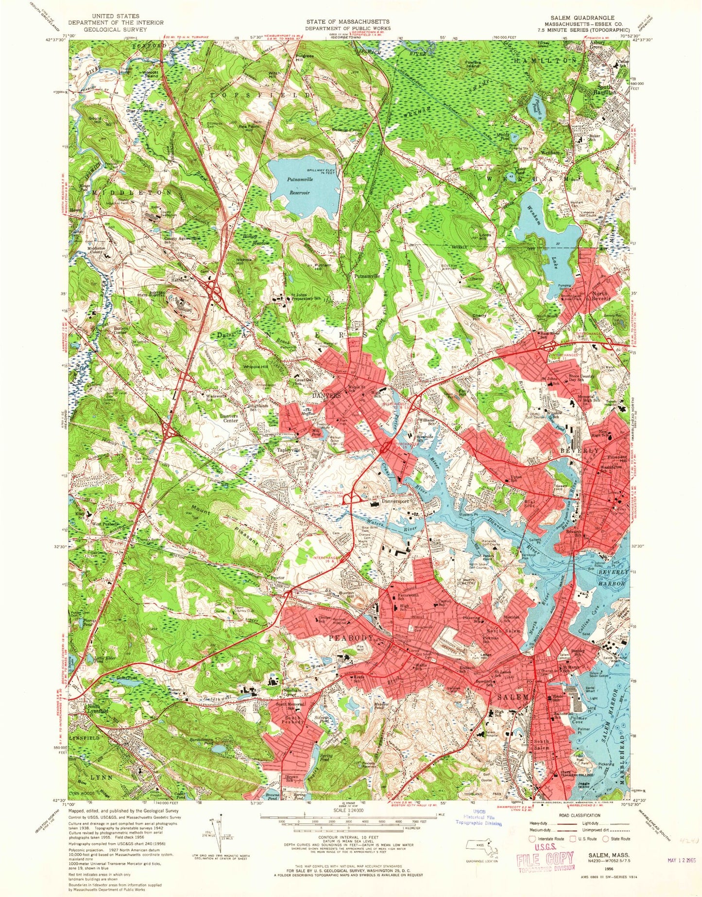 Classic USGS Salem Massachusetts 7.5'x7.5' Topo Map Image