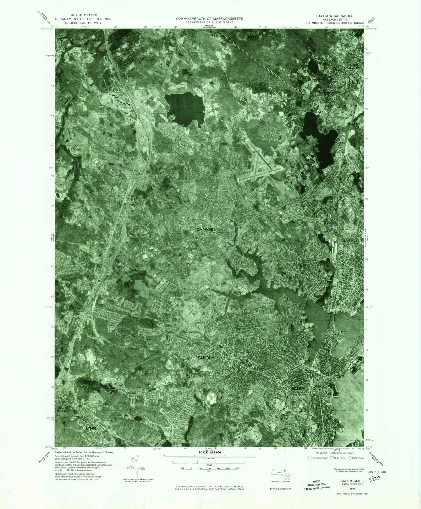 Classic USGS Salem Massachusetts 7.5'x7.5' Topo Map Image