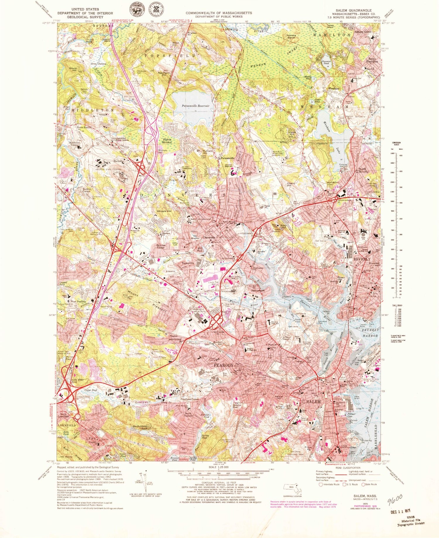 Classic USGS Salem Massachusetts 7.5'x7.5' Topo Map Image