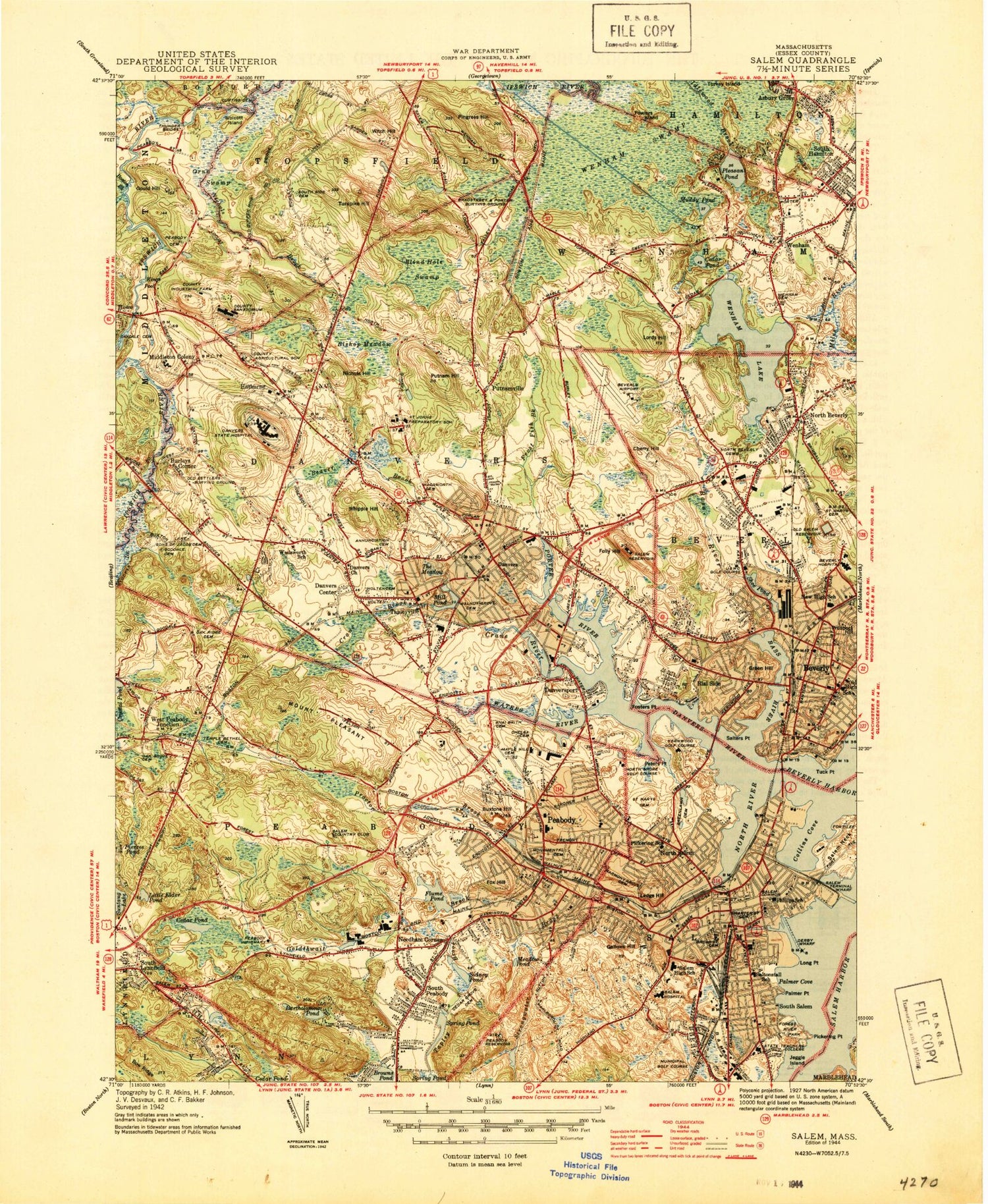 Classic USGS Salem Massachusetts 7.5'x7.5' Topo Map Image