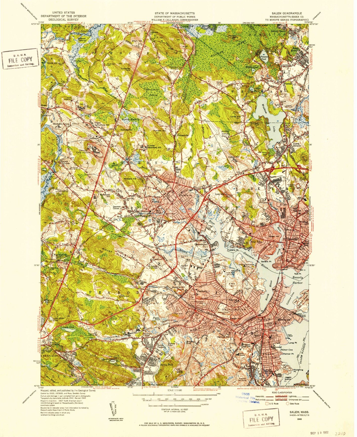 Classic USGS Salem Massachusetts 7.5'x7.5' Topo Map Image