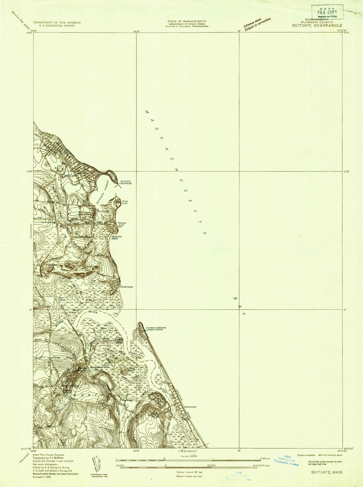 Classic USGS Scituate Massachusetts 7.5'x7.5' Topo Map Image