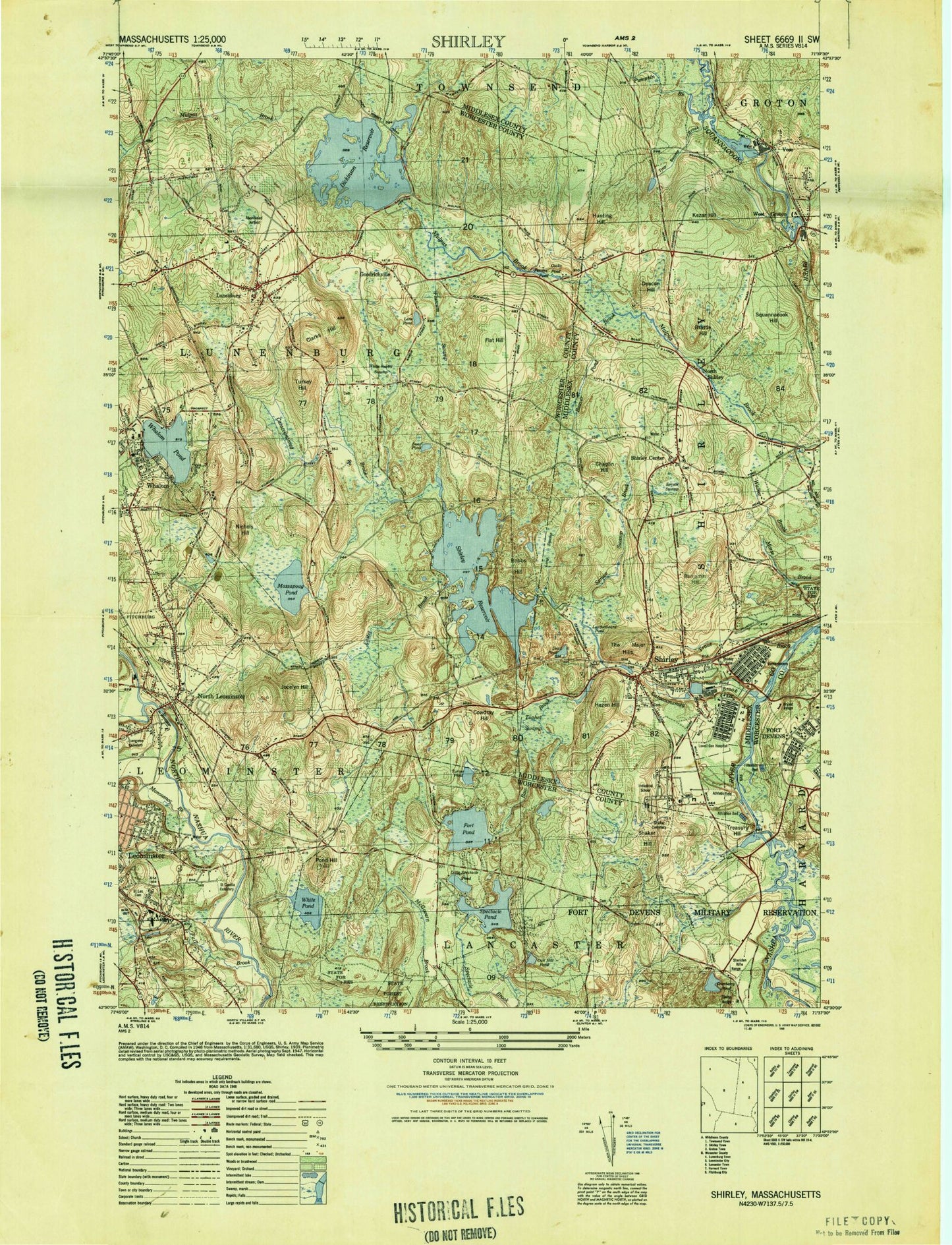 Classic USGS Shirley Massachusetts 7.5'x7.5' Topo Map Image
