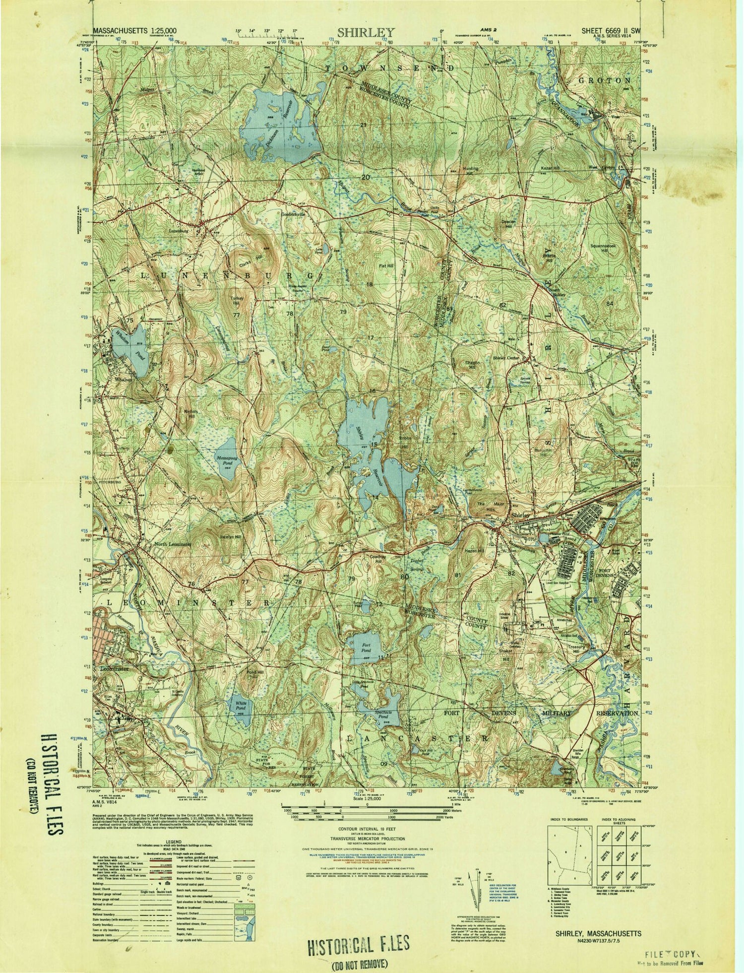 Classic USGS Shirley Massachusetts 7.5'x7.5' Topo Map Image