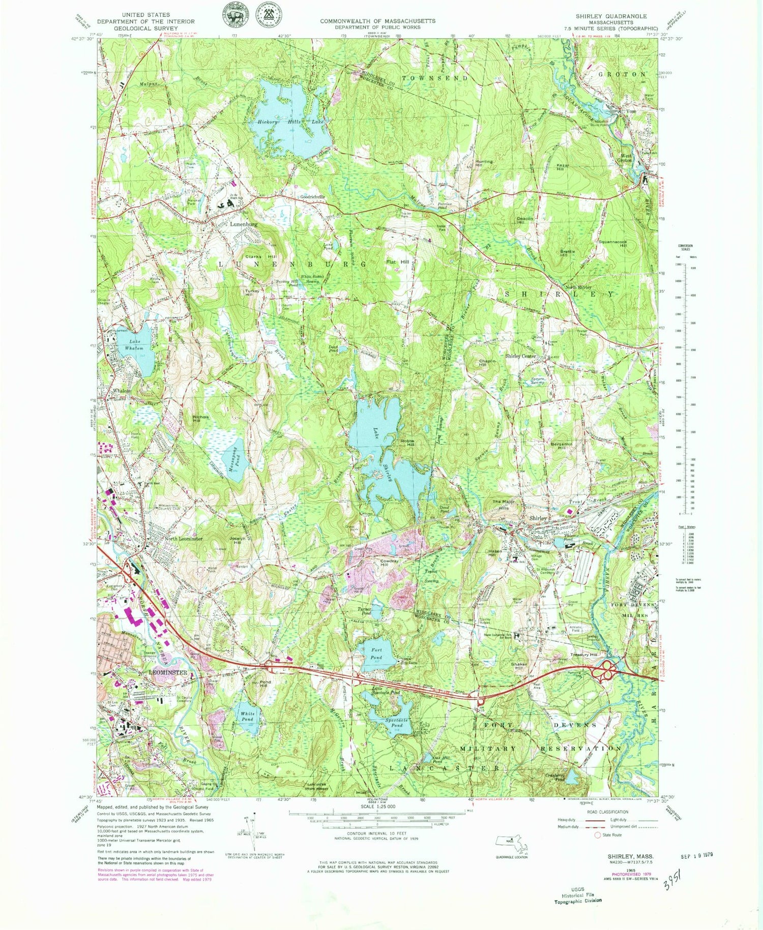 Classic USGS Shirley Massachusetts 7.5'x7.5' Topo Map Image