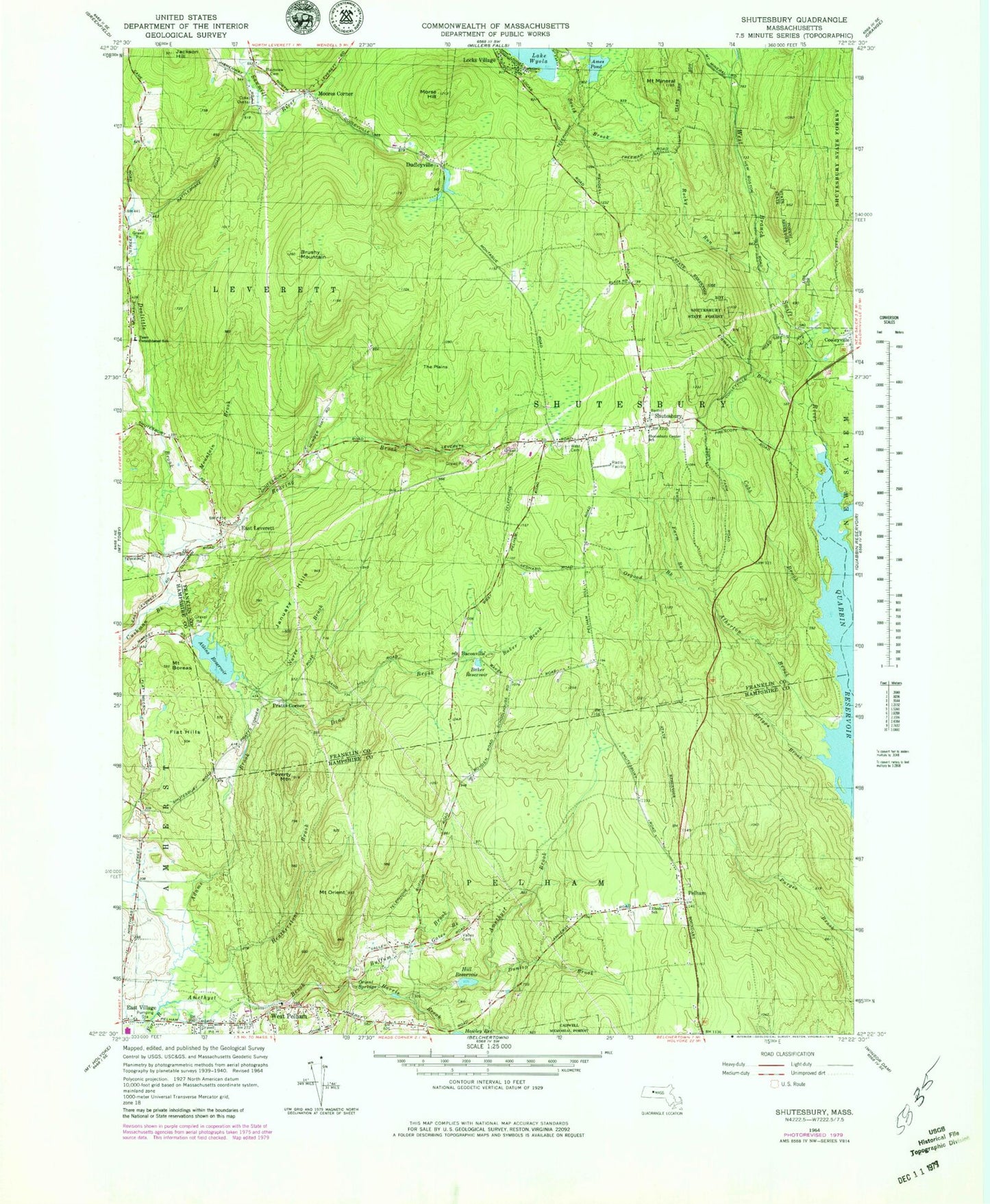 Classic USGS Shutesbury Massachusetts 7.5'x7.5' Topo Map Image