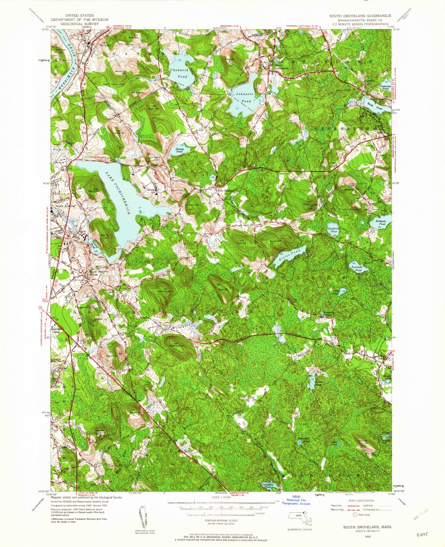 Classic USGS South Groveland Massachusetts 7.5'x7.5' Topo Map Image