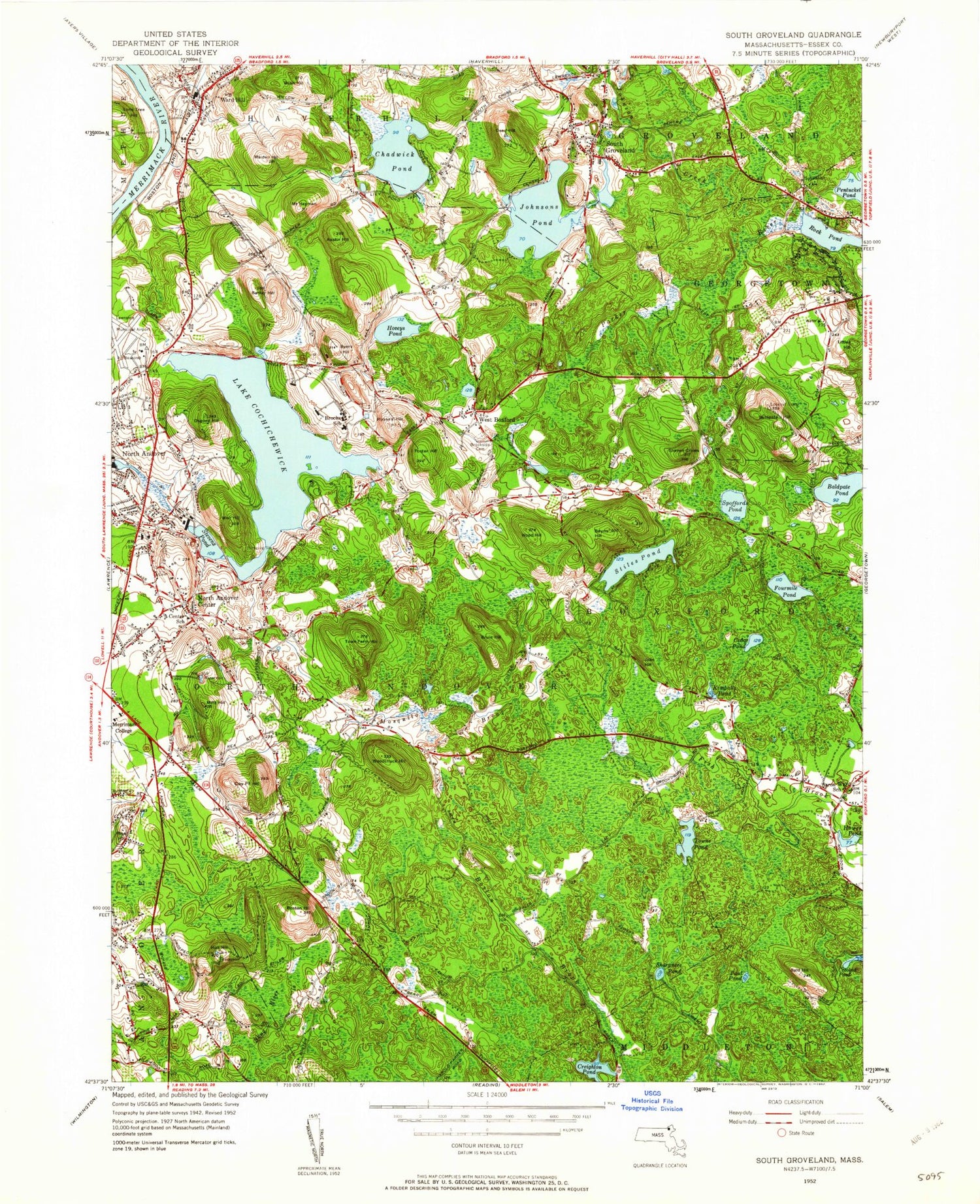 Classic USGS South Groveland Massachusetts 7.5'x7.5' Topo Map Image