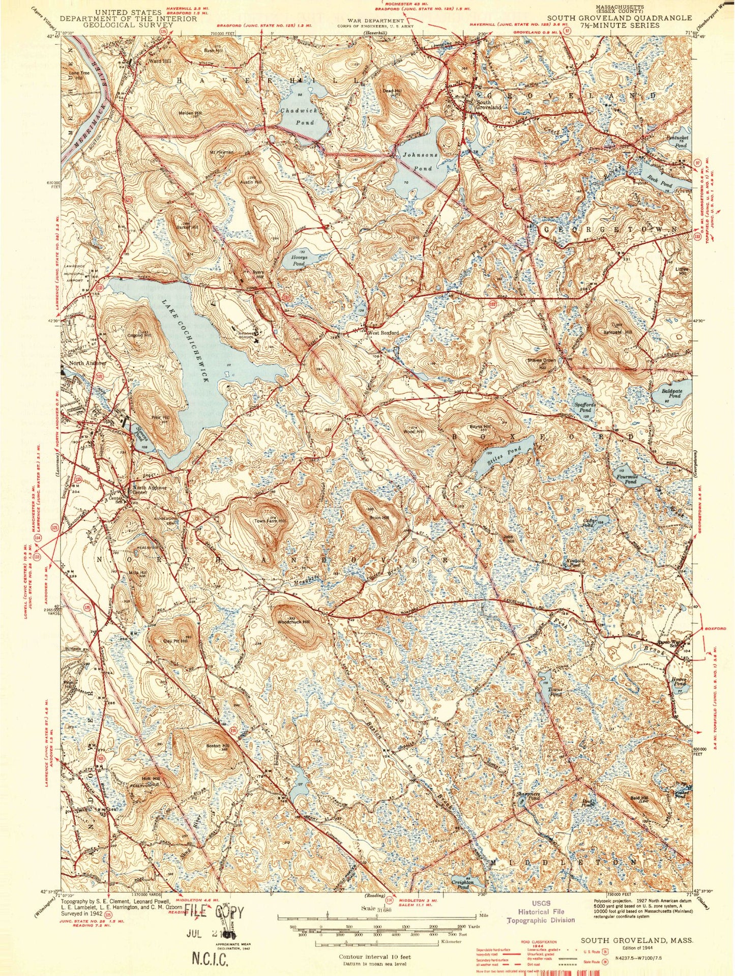 Classic USGS South Groveland Massachusetts 7.5'x7.5' Topo Map Image