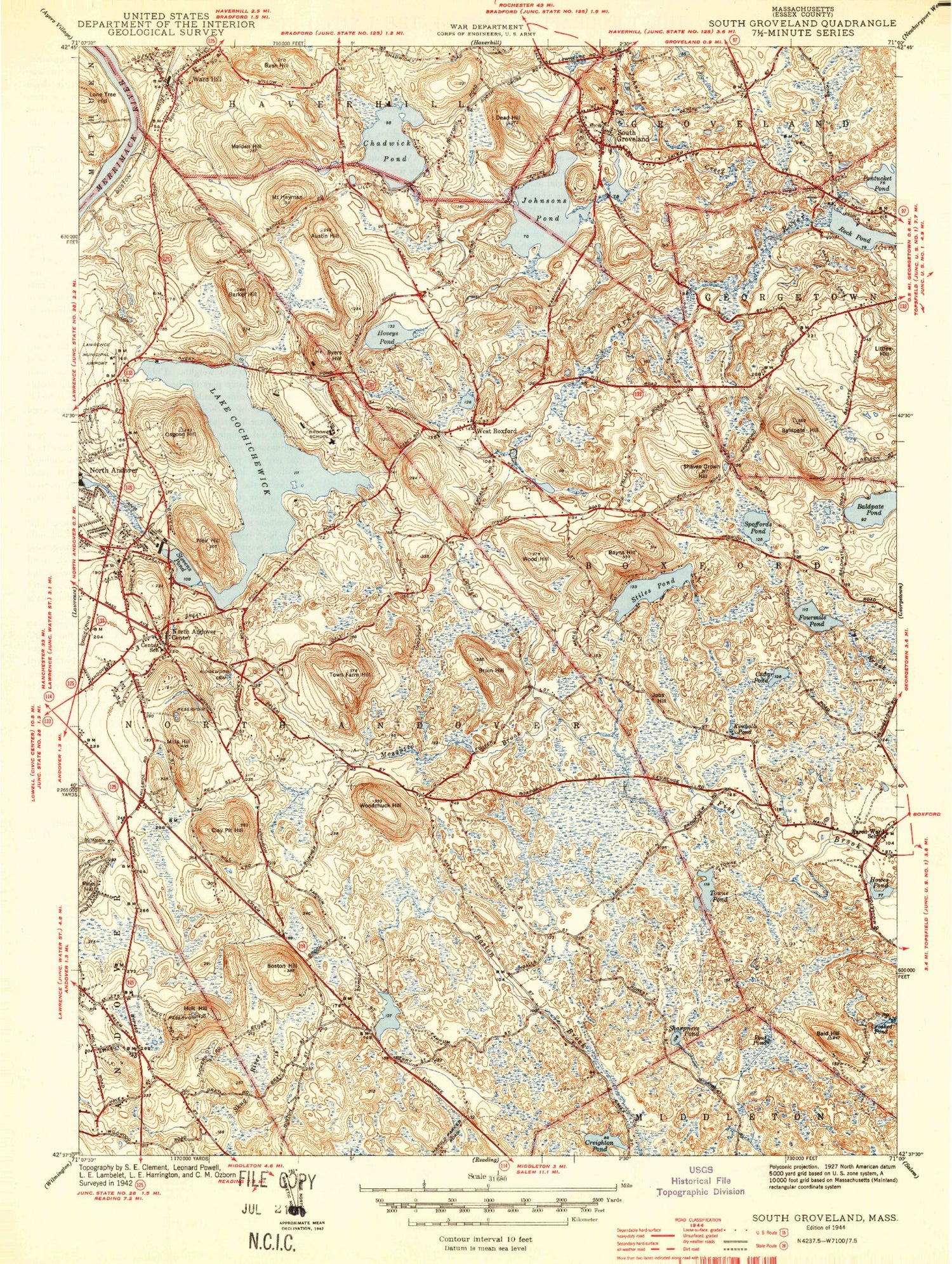 Classic USGS South Groveland Massachusetts 7.5'x7.5' Topo Map Image