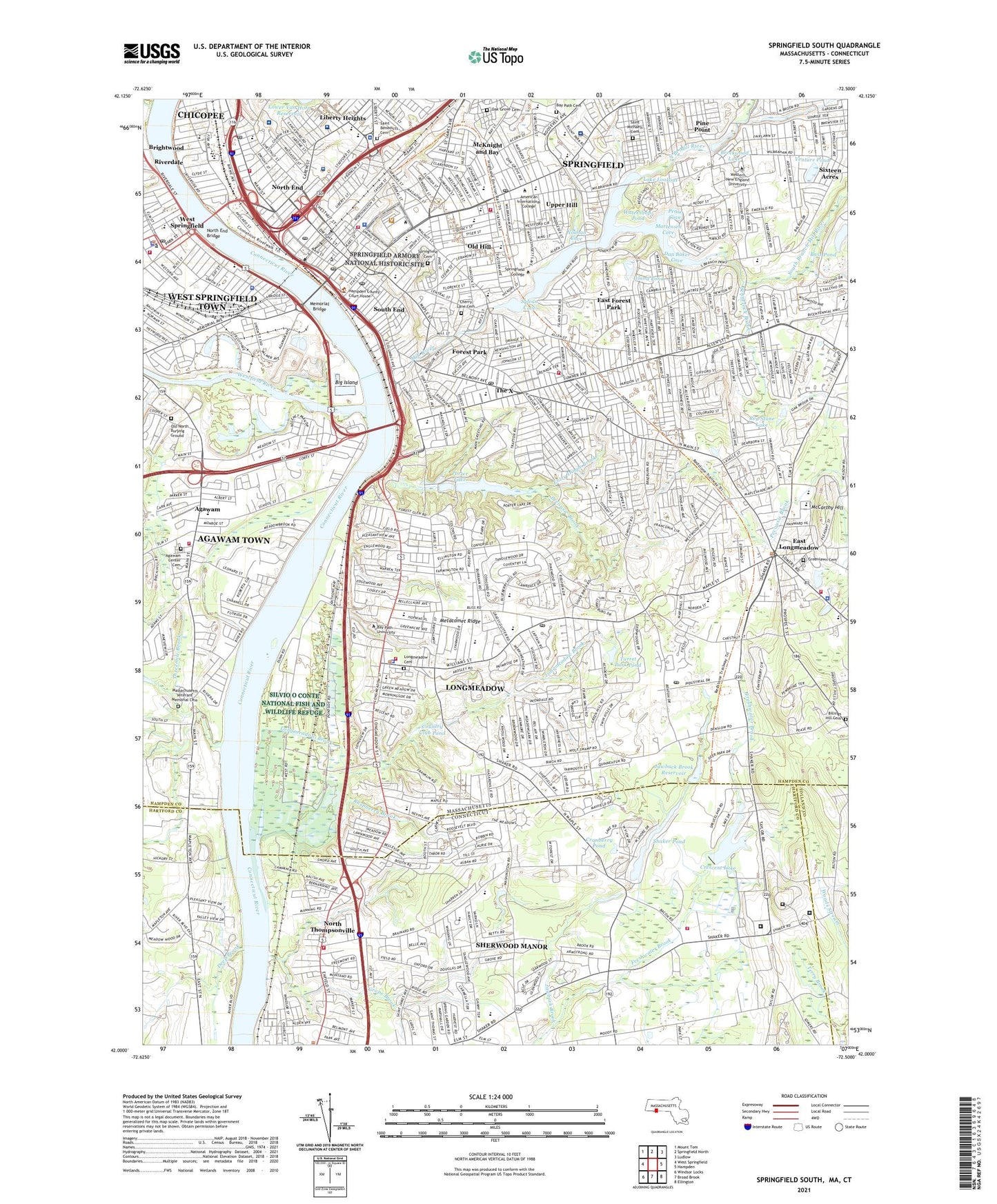 Springfield South Massachusetts US Topo Map Image