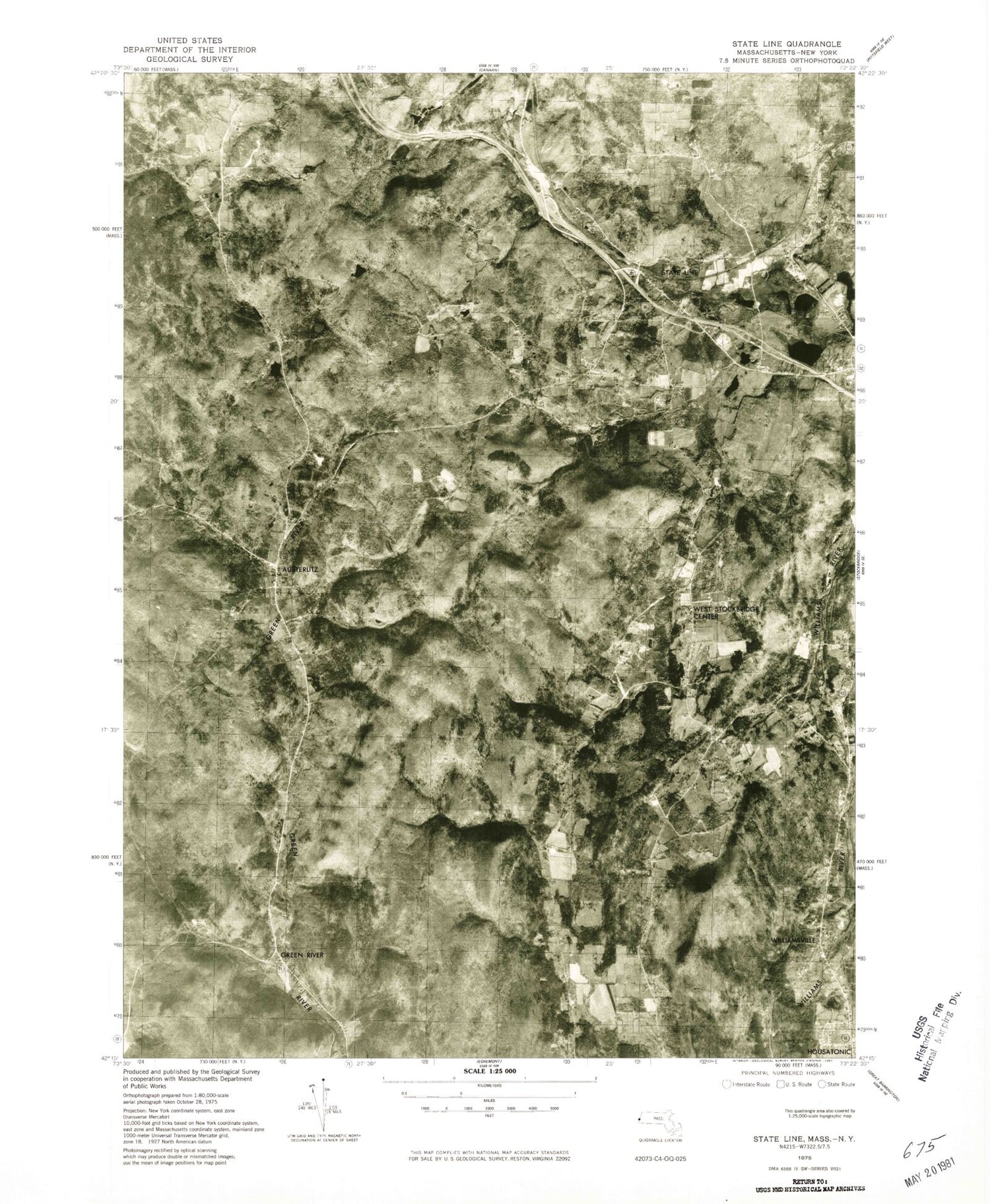 Classic USGS State Line Massachusetts 7.5'x7.5' Topo Map Image