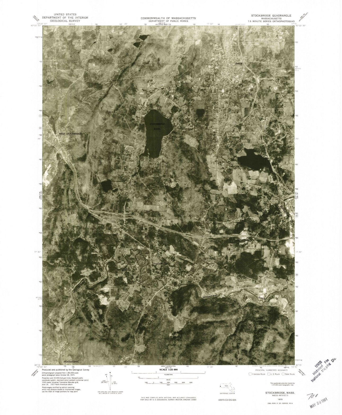 Classic USGS Stockbridge Massachusetts 7.5'x7.5' Topo Map Image