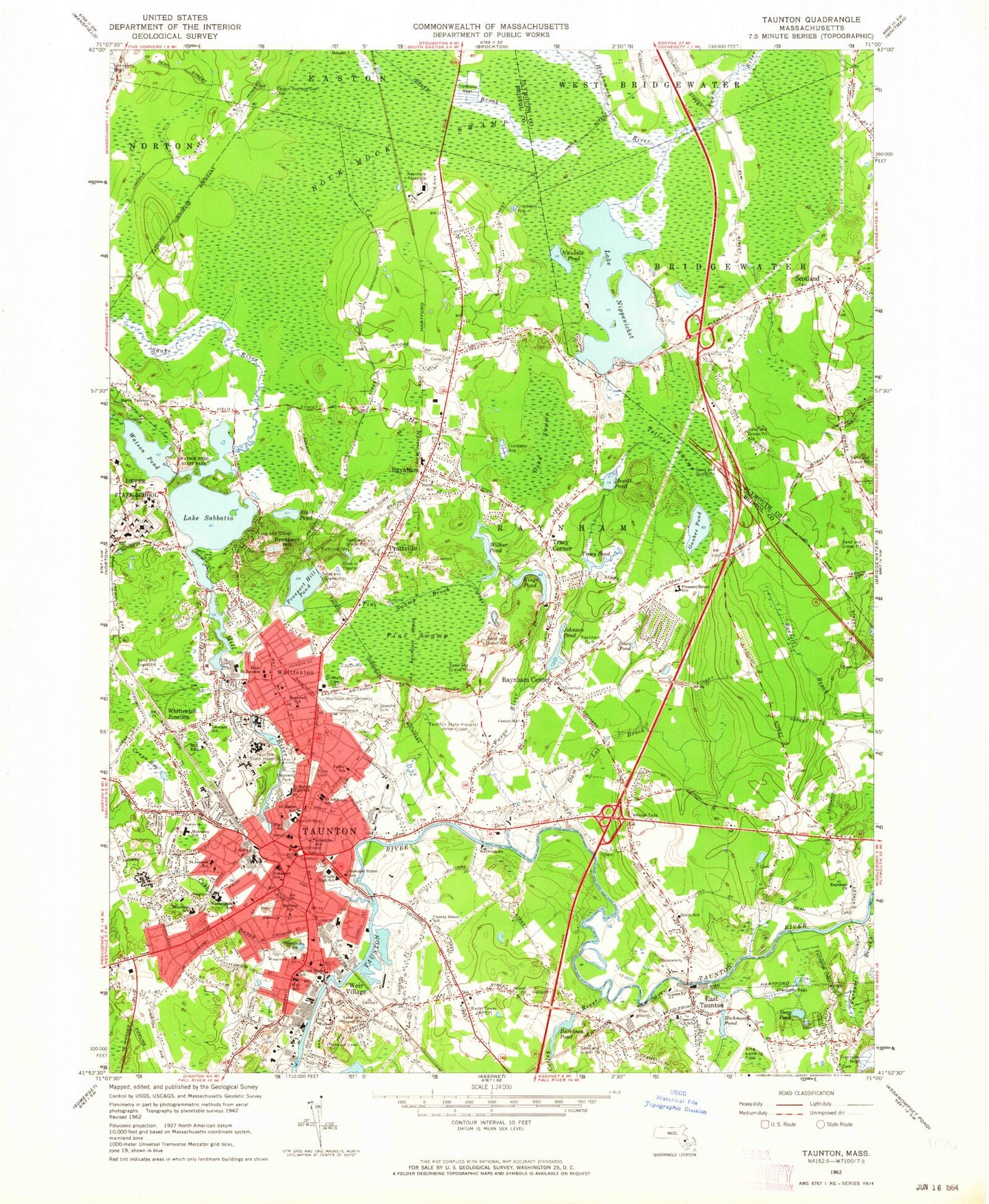 Classic USGS Taunton Massachusetts 7.5'x7.5' Topo Map Image