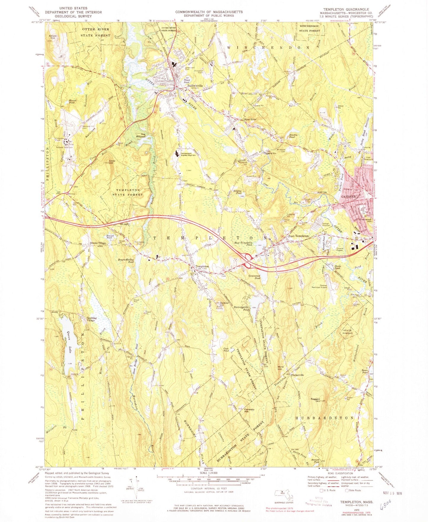 Classic USGS Templeton Massachusetts 7.5'x7.5' Topo Map Image