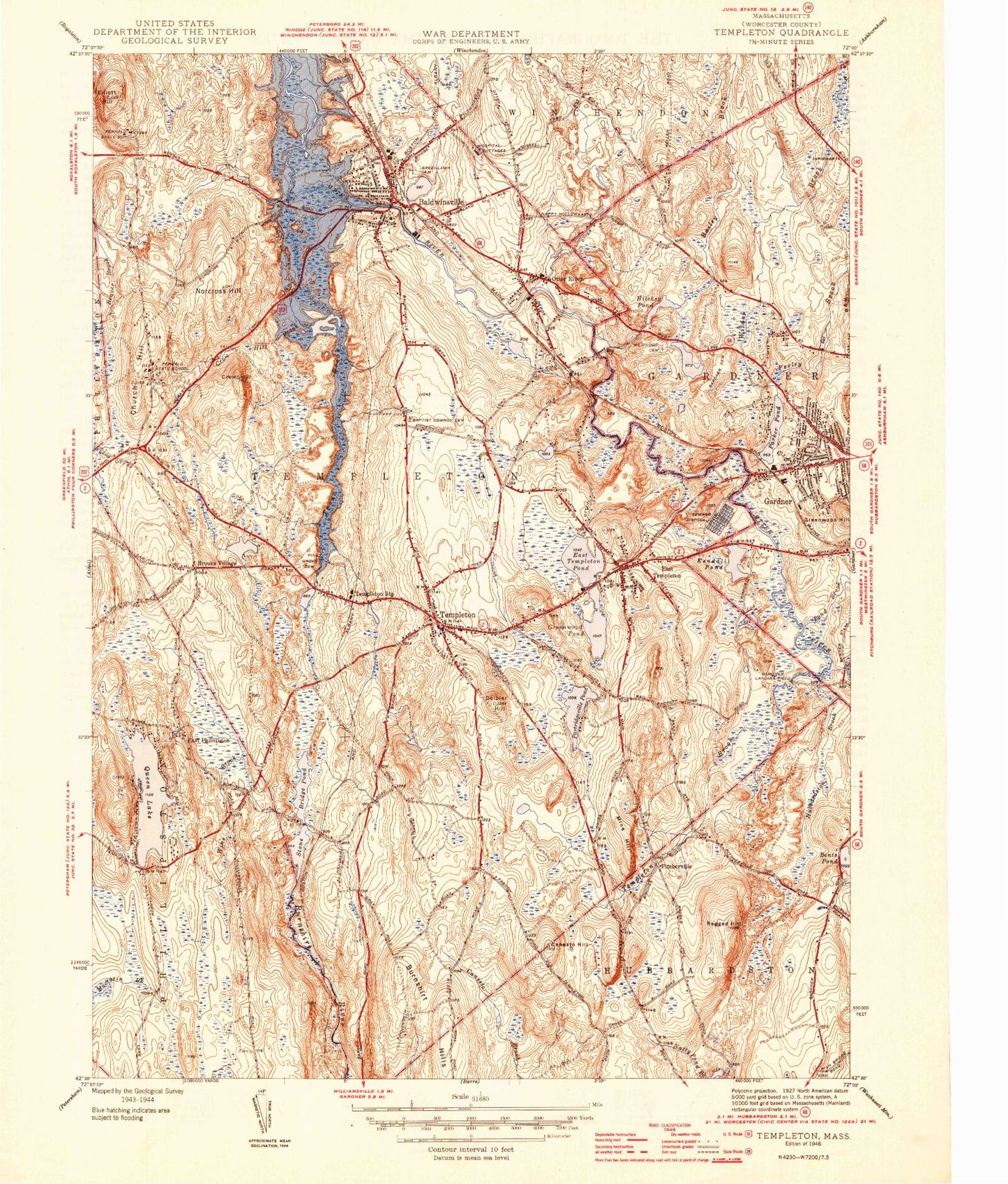Classic USGS Templeton Massachusetts 7.5'x7.5' Topo Map Image