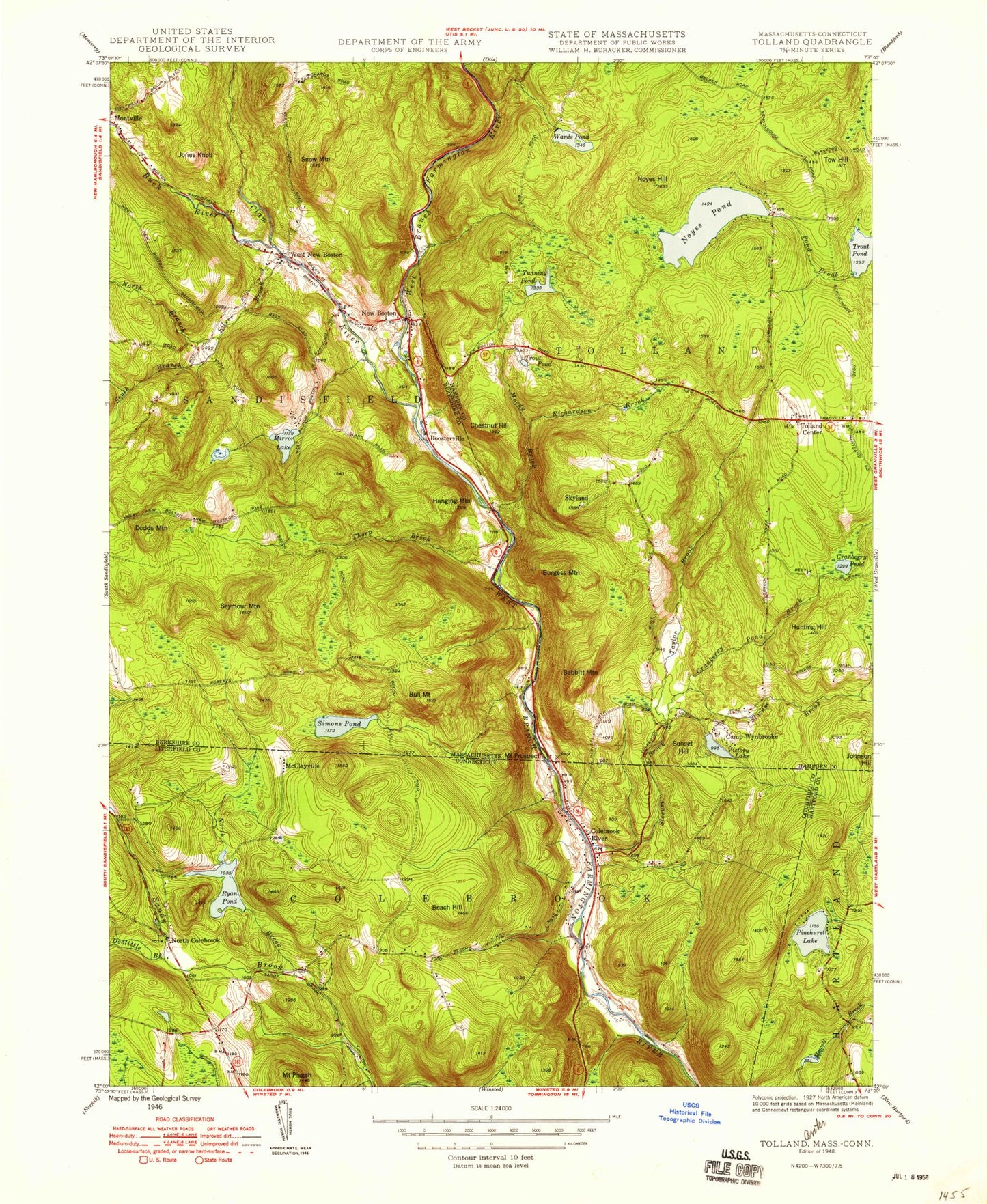 Classic USGS Tolland Center Massachusetts 7.5'x7.5' Topo Map Image