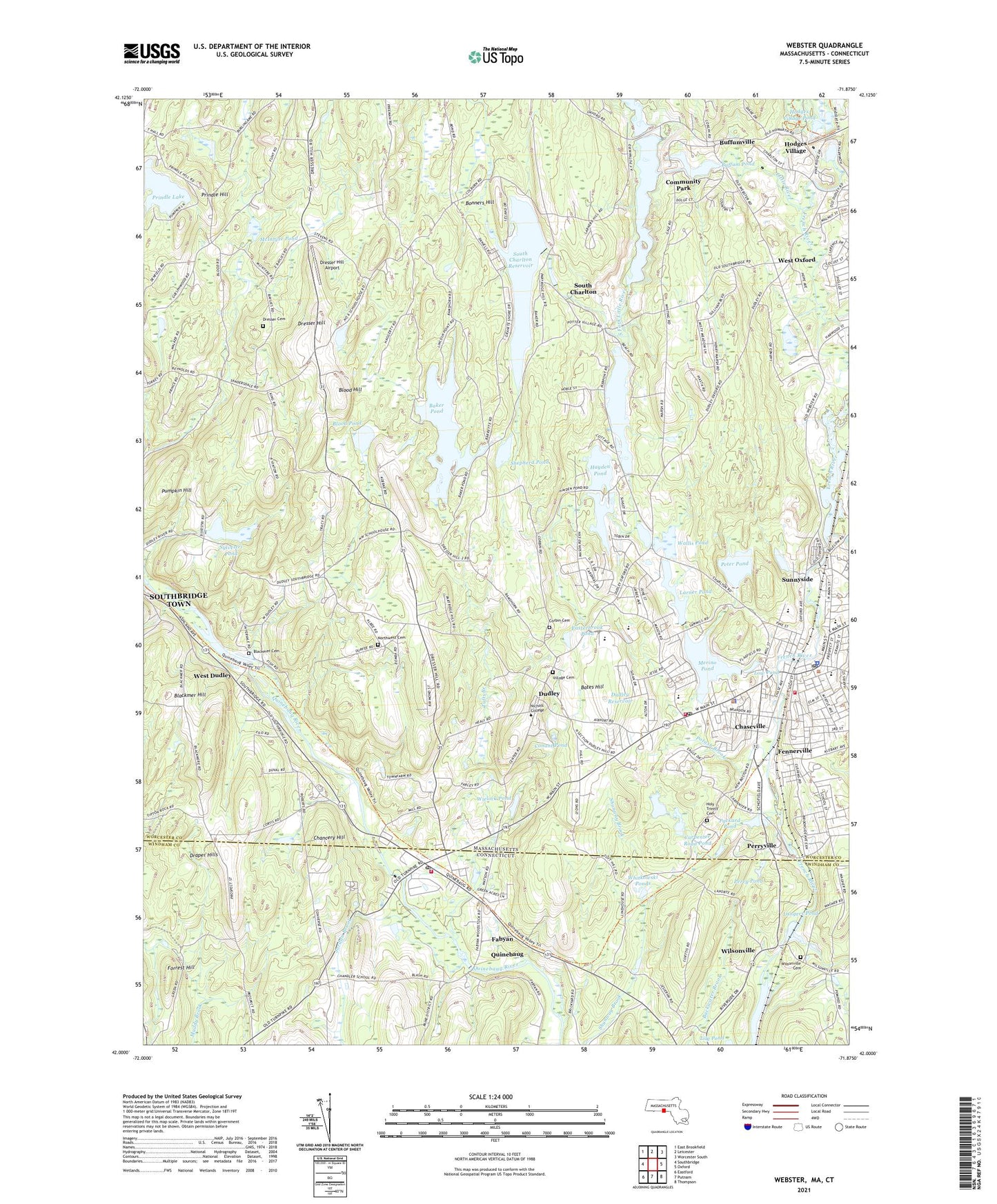 Webster Massachusetts US Topo Map Image