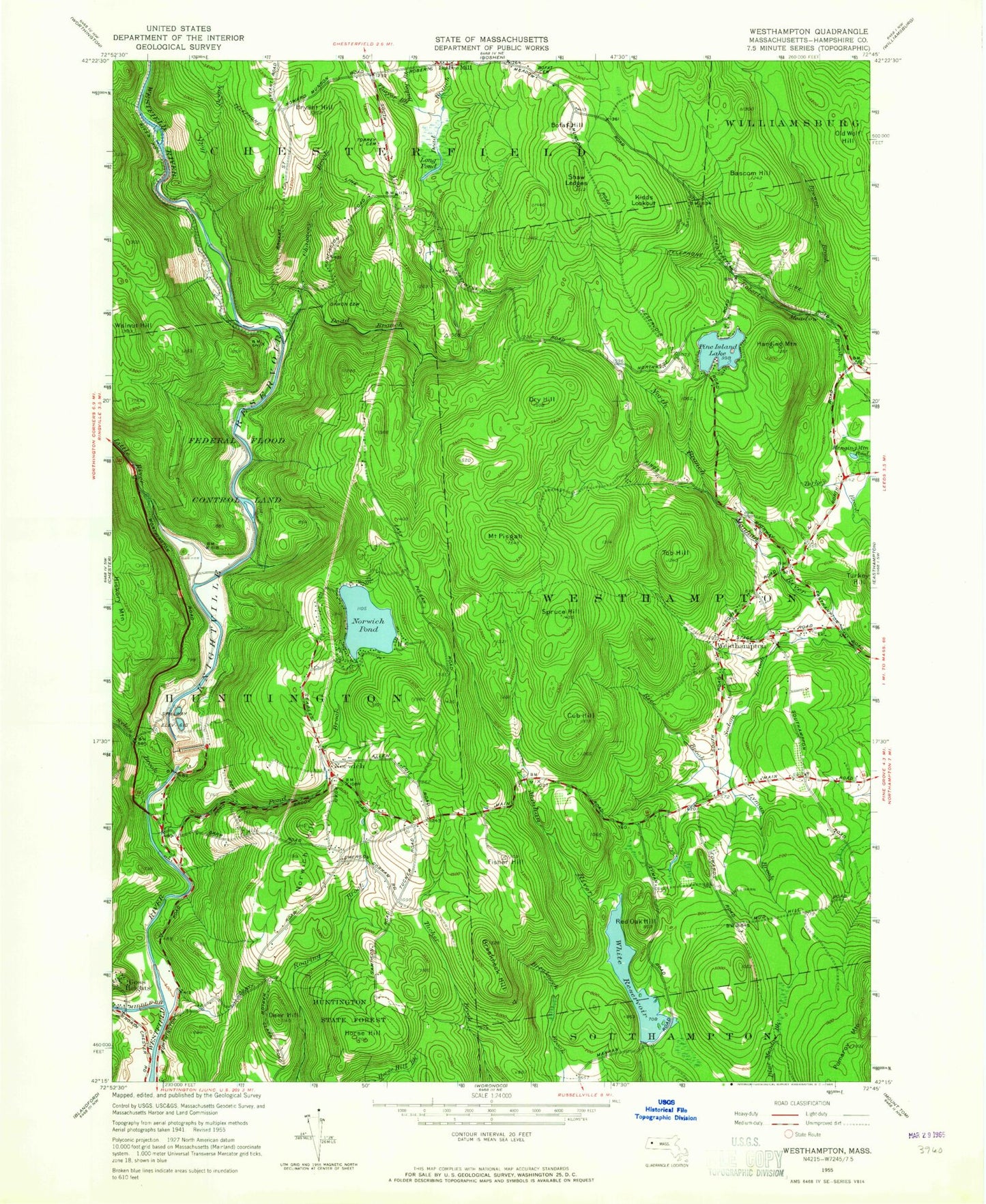 Classic USGS Westhampton Massachusetts 7.5'x7.5' Topo Map Image