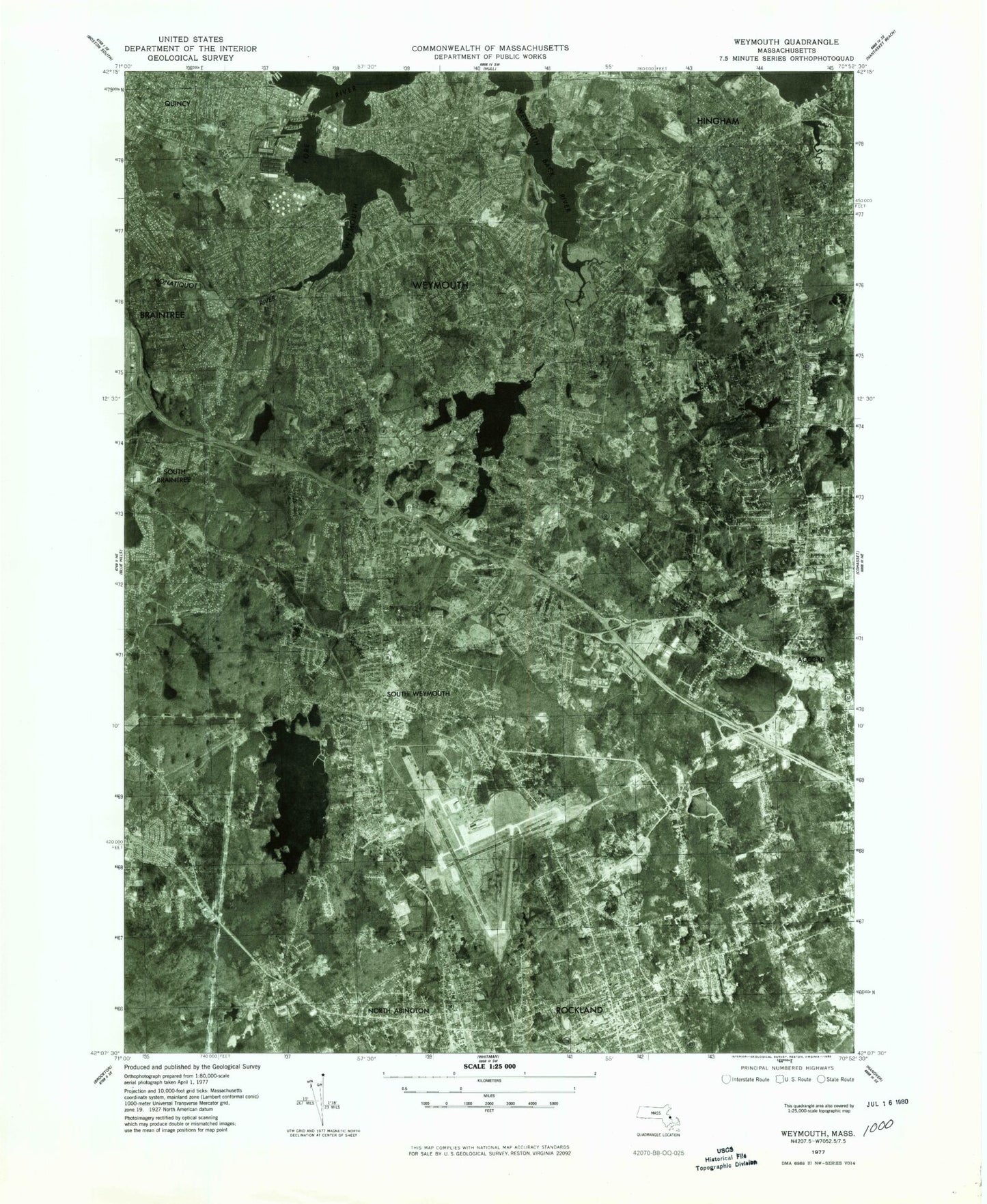 Classic USGS Weymouth Massachusetts 7.5'x7.5' Topo Map Image