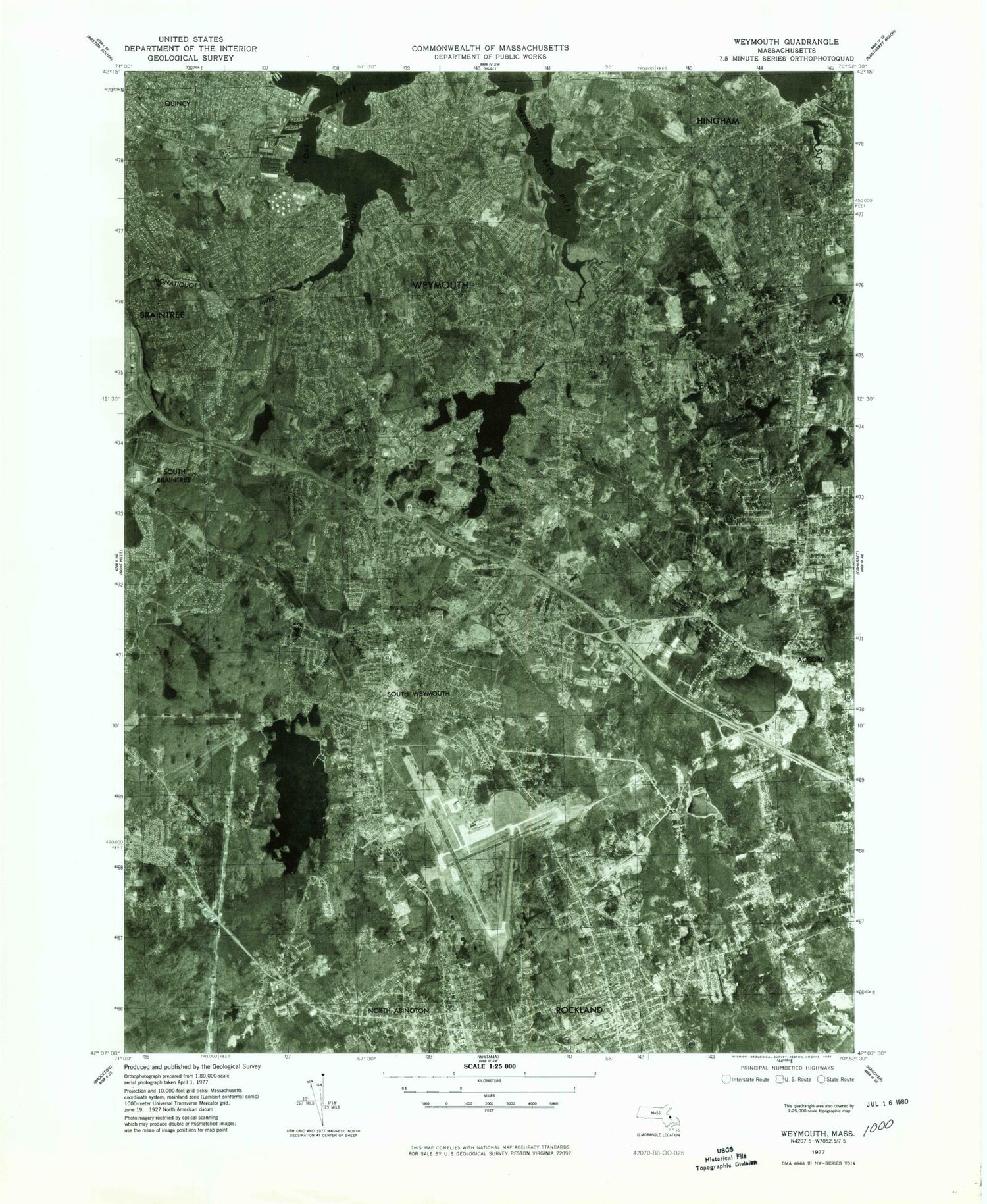 Classic USGS Weymouth Massachusetts 7.5'x7.5' Topo Map Image