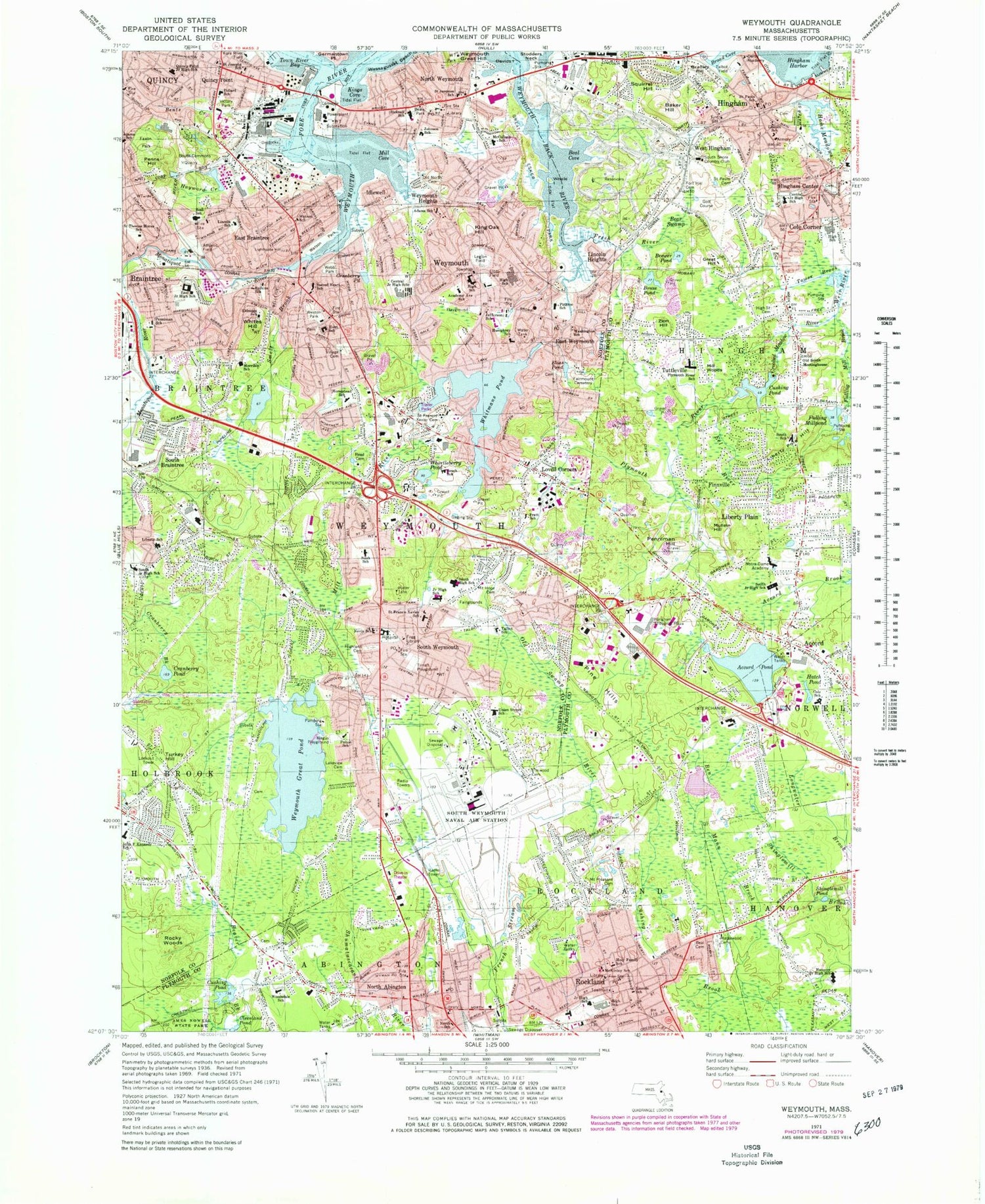 Classic USGS Weymouth Massachusetts 7.5'x7.5' Topo Map Image
