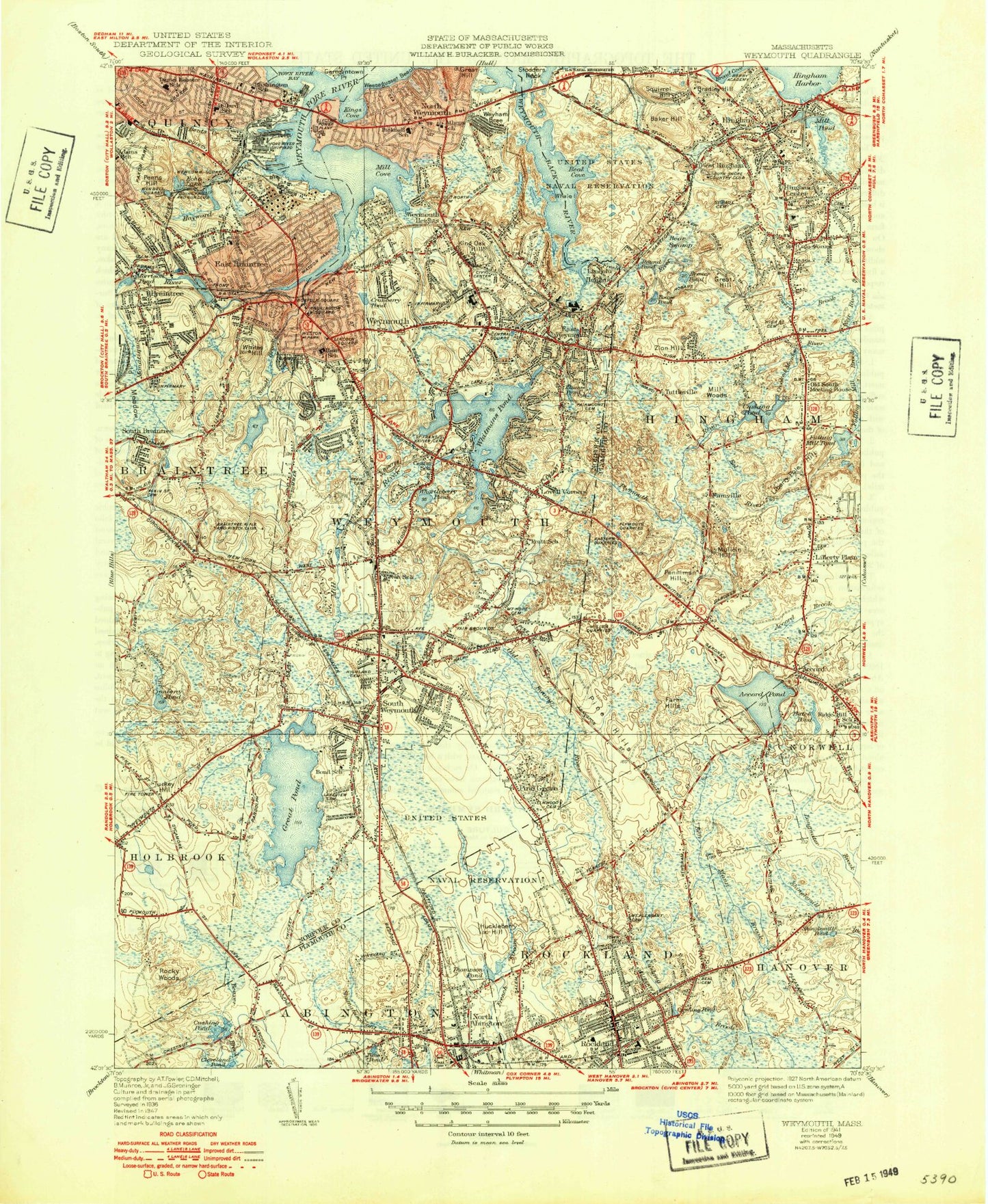 Classic USGS Weymouth Massachusetts 7.5'x7.5' Topo Map Image