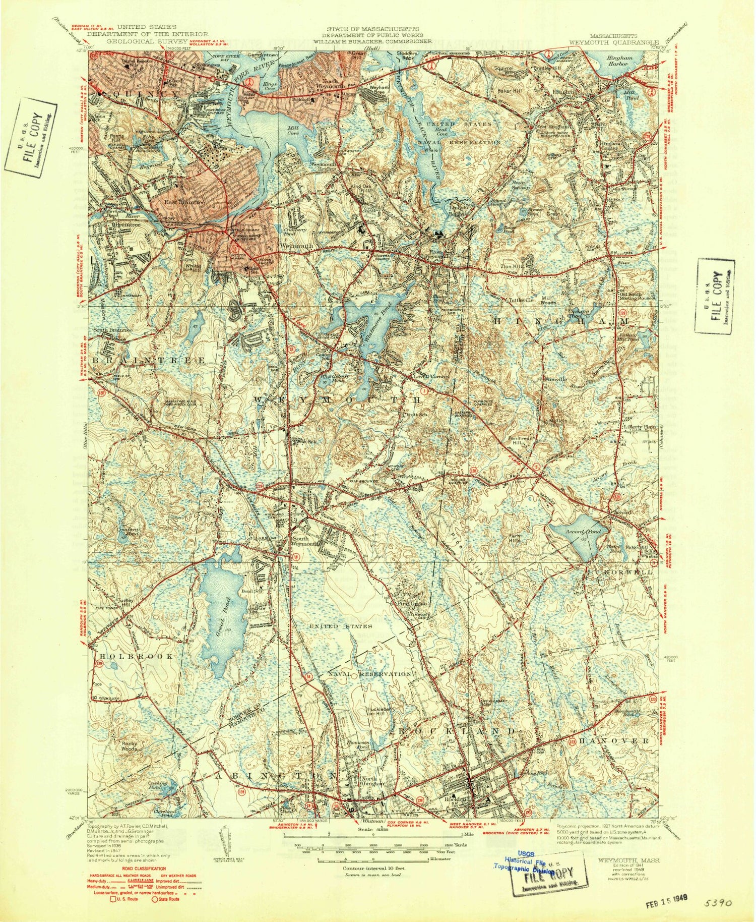 Classic USGS Weymouth Massachusetts 7.5'x7.5' Topo Map Image