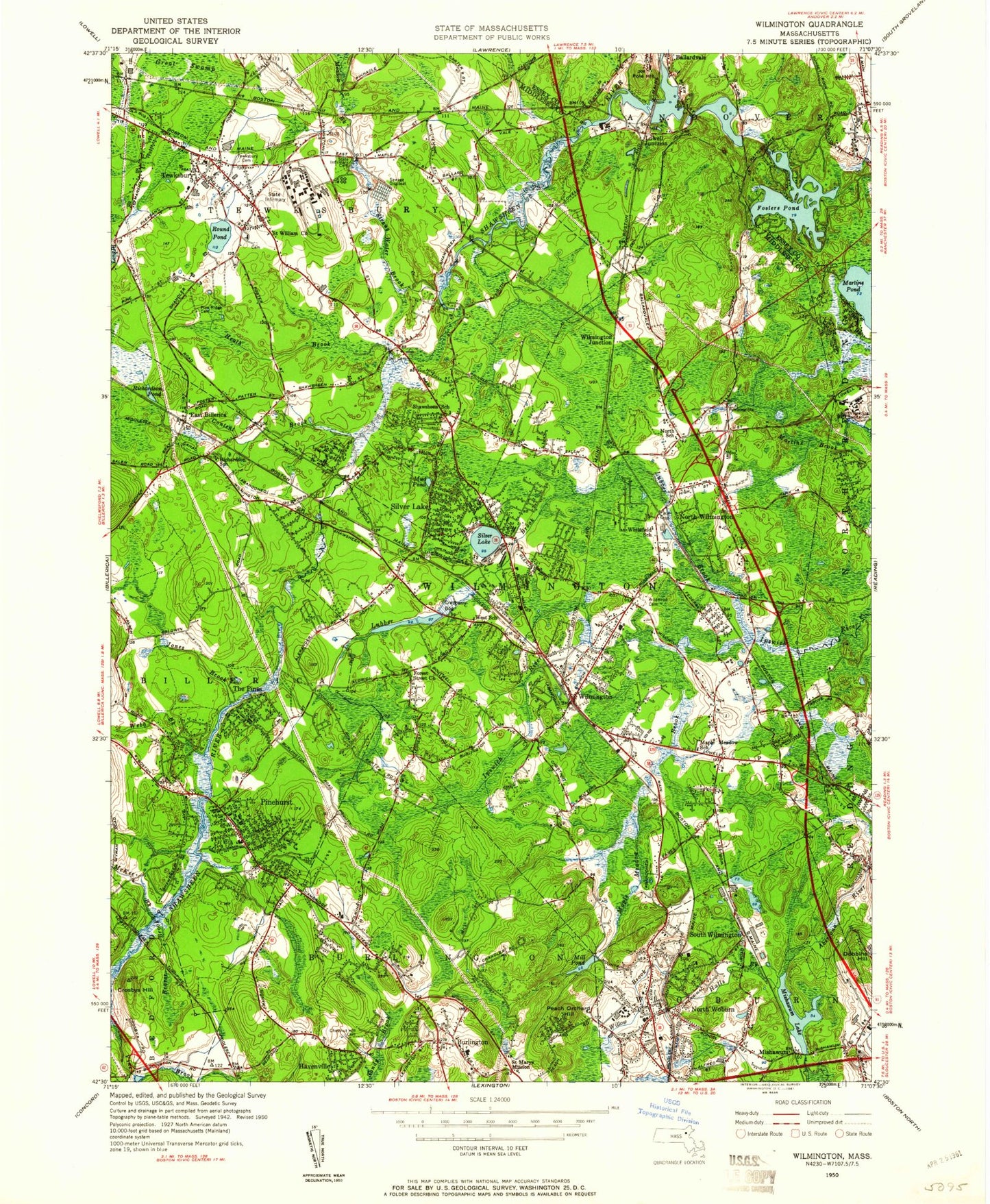 Classic USGS Wilmington Massachusetts 7.5'x7.5' Topo Map Image