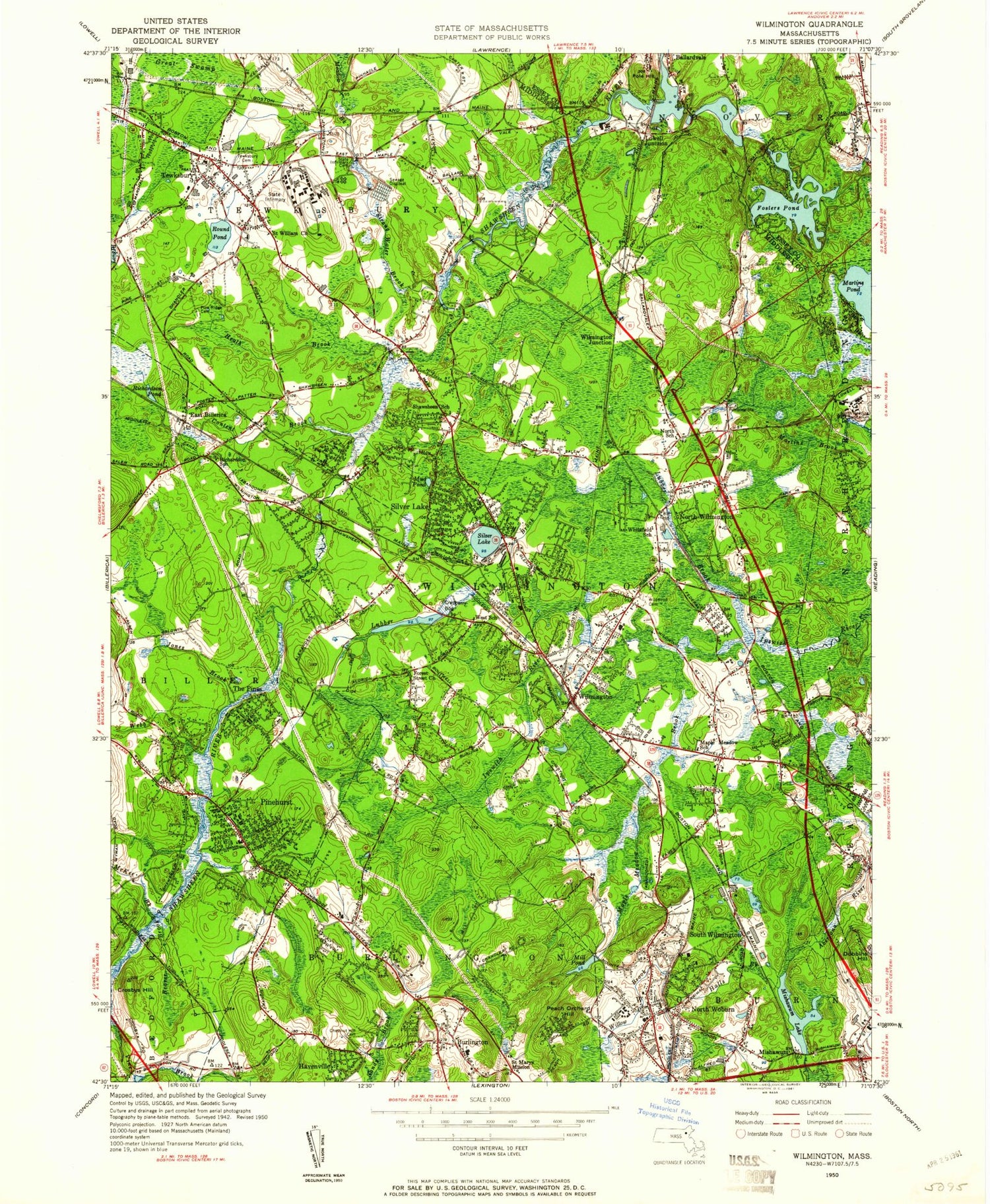 Classic USGS Wilmington Massachusetts 7.5'x7.5' Topo Map Image